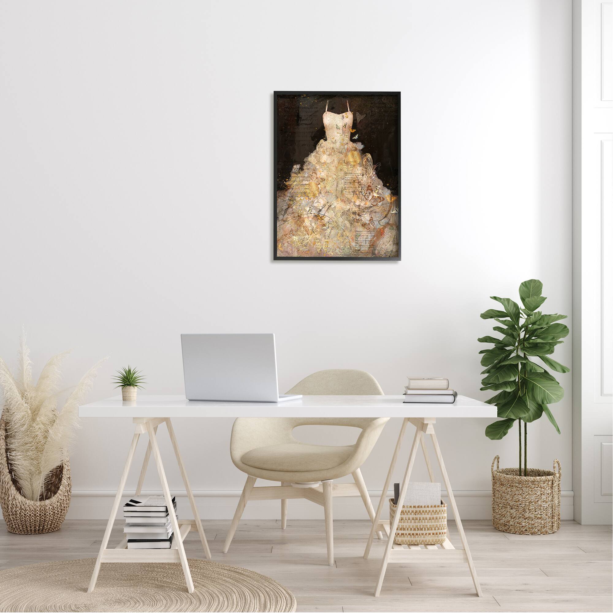 Stupell Industries Detailed Evening Gown Dress Text Collage Butterflies Framed Giclee Art
