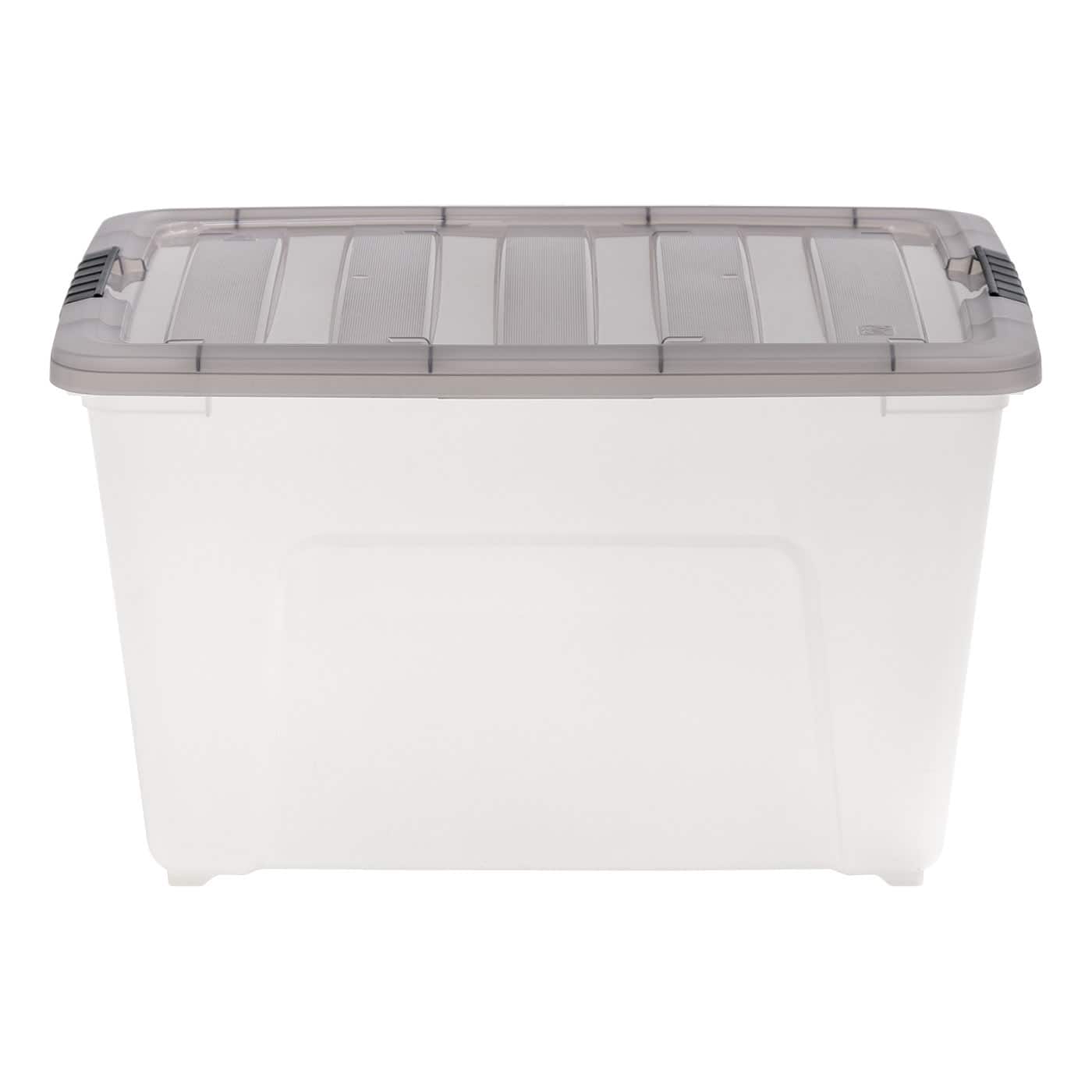 IRIS® Stack & Pull™ Clear Storage Box with Gray Lid