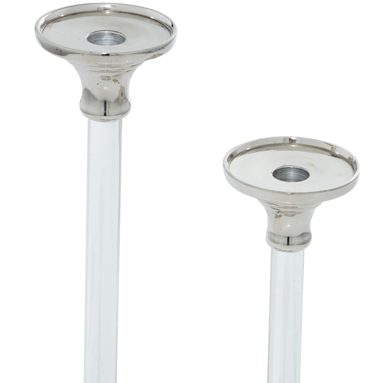 Set of 2 Silver Aluminum Glam Candle Holder, 12", 16"