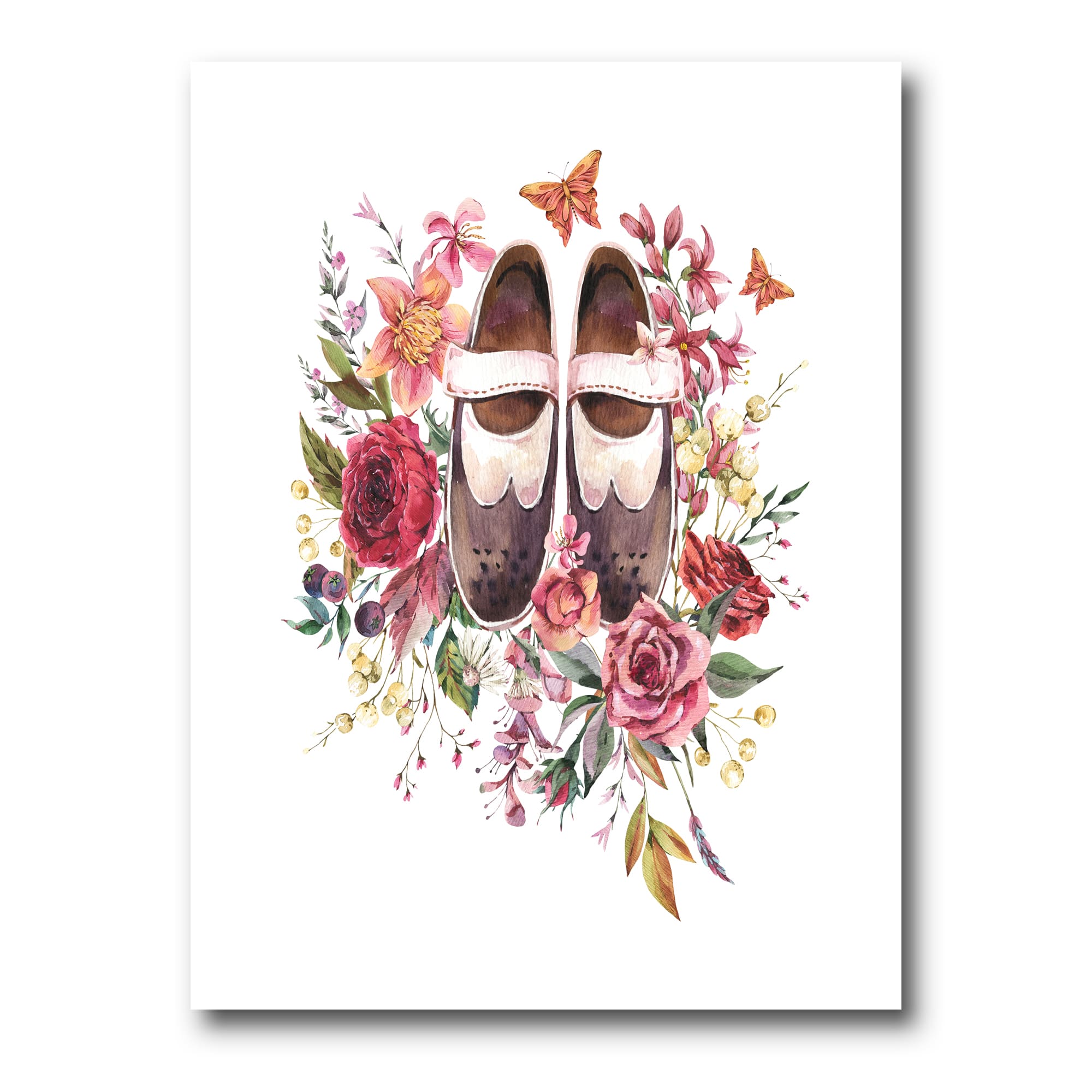 Designart - Vintage Oxford Shoes With Wildflowers - Farmhouse Canvas Wall Art Print