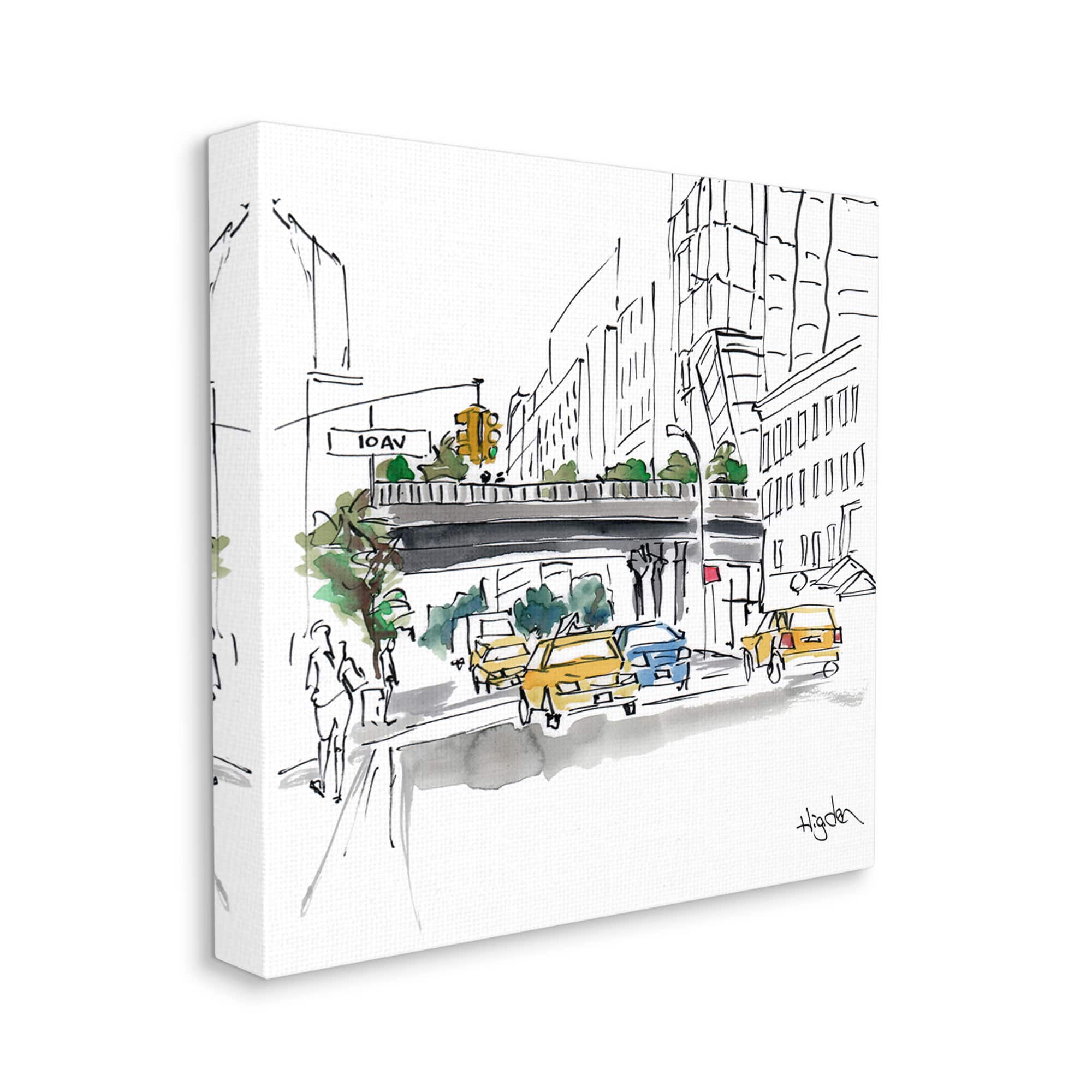 Stupell Industries City Taxi Underpass Urban Architecture Watercolor Canvas Wall Art
