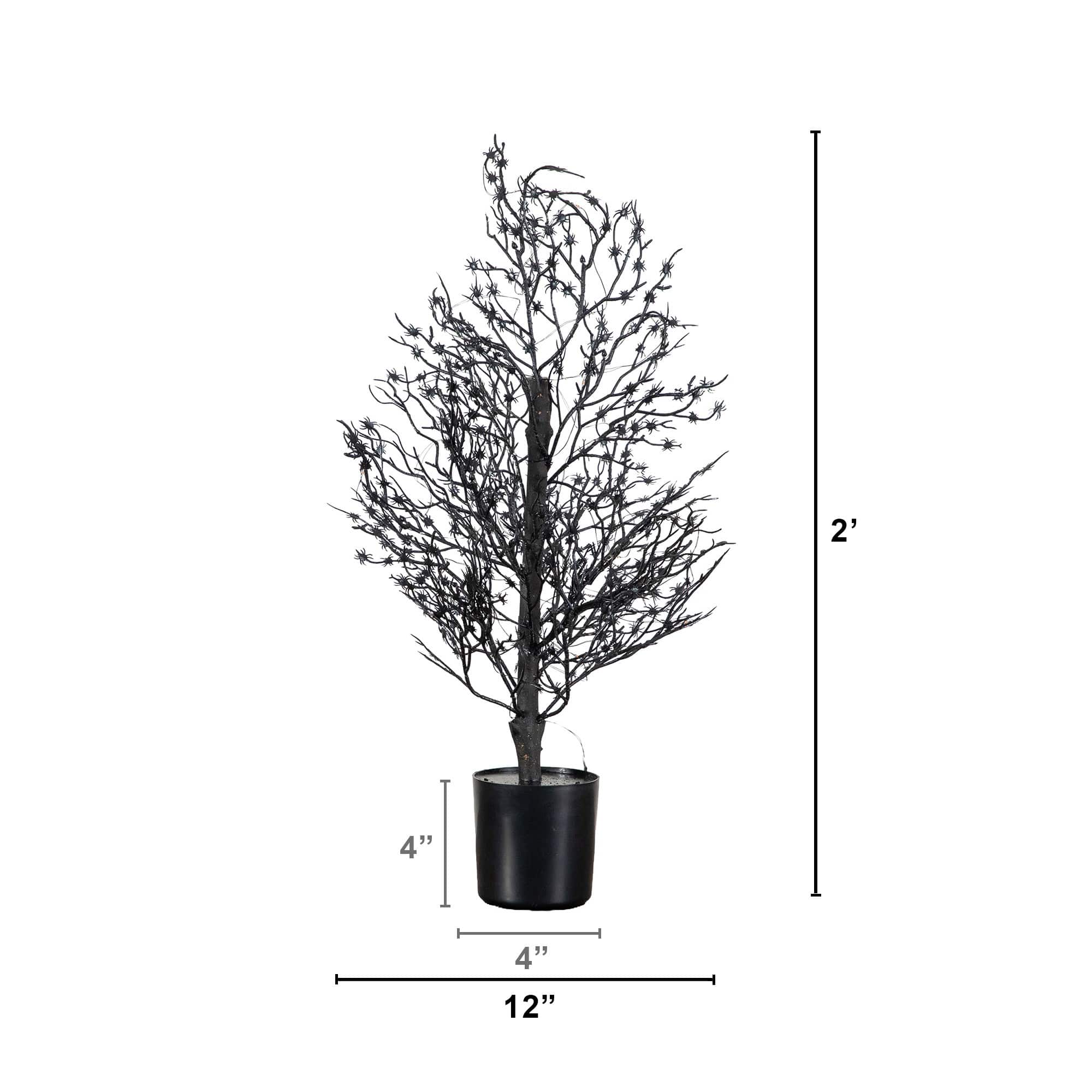 2ft. Pre-Lit Artificial Halloween Spider Twig Tree with 50 Orange & Purple LED Lights