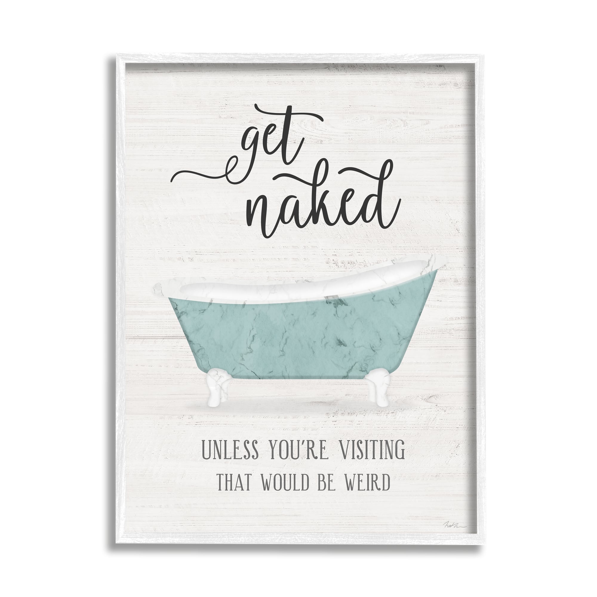 Stupell Industries Funny Get Naked Phrase Vintage Blue Tub Bathroom Framed Wall Art in White | 11" x 14" | Michaels&reg;
