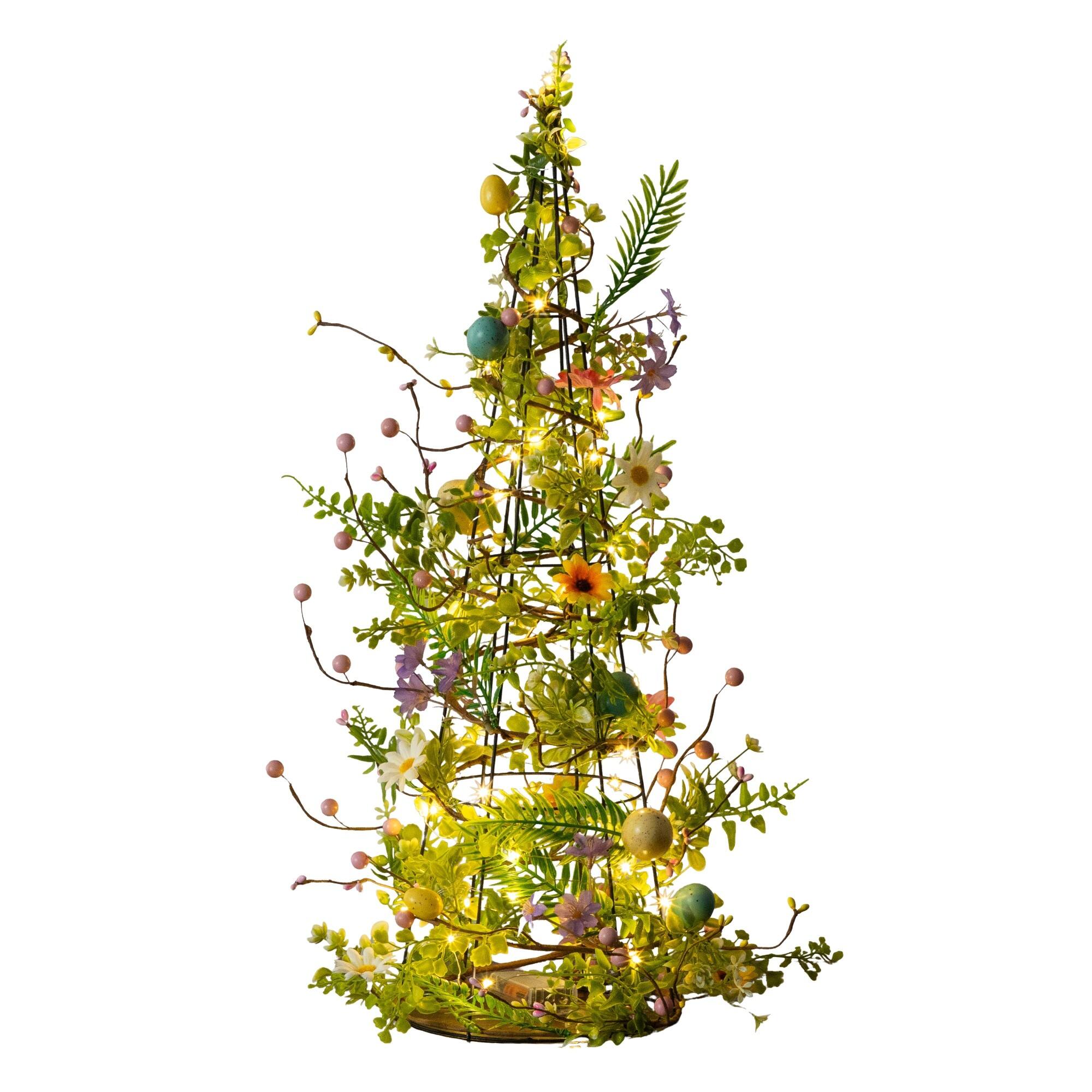 24" Artificial Easter Cone Tree with Wild Flowers and Mini Eggs