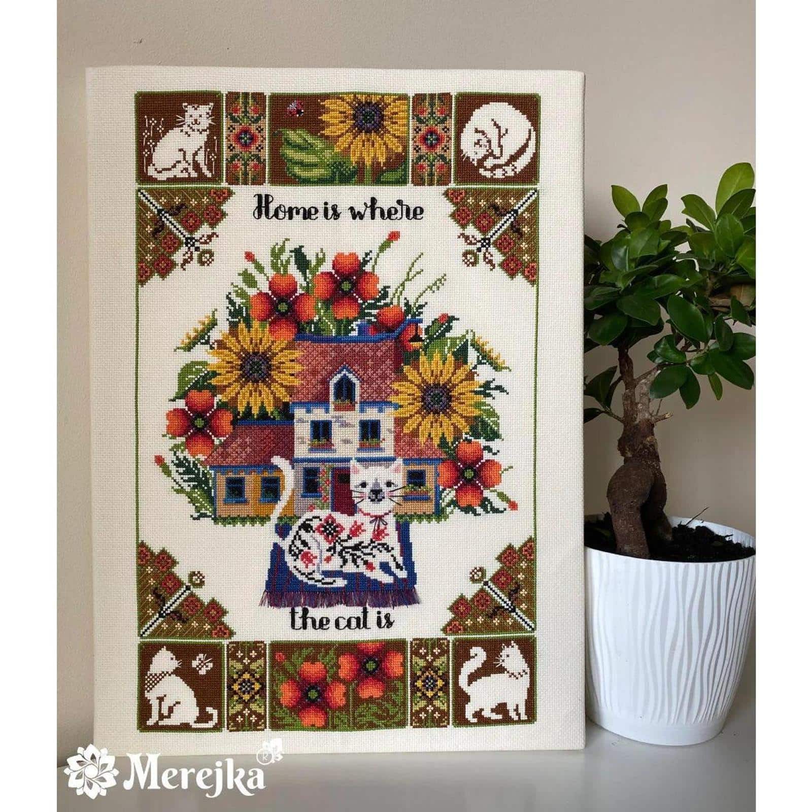Merejka® Home Is There the Cat Is Counted Cross Stitch Kit