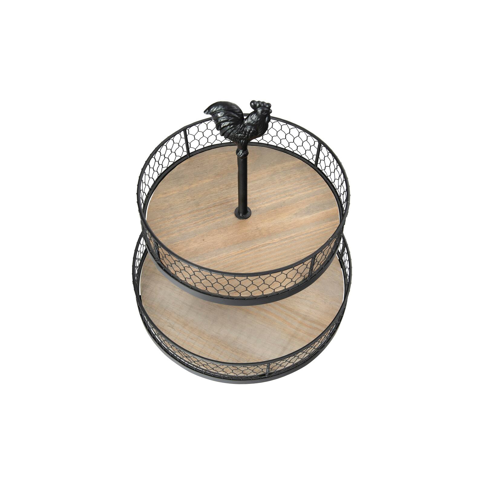 Hello Honey® 18.5" 2-Tier Wood & Metal Round Trays With Rooster Top