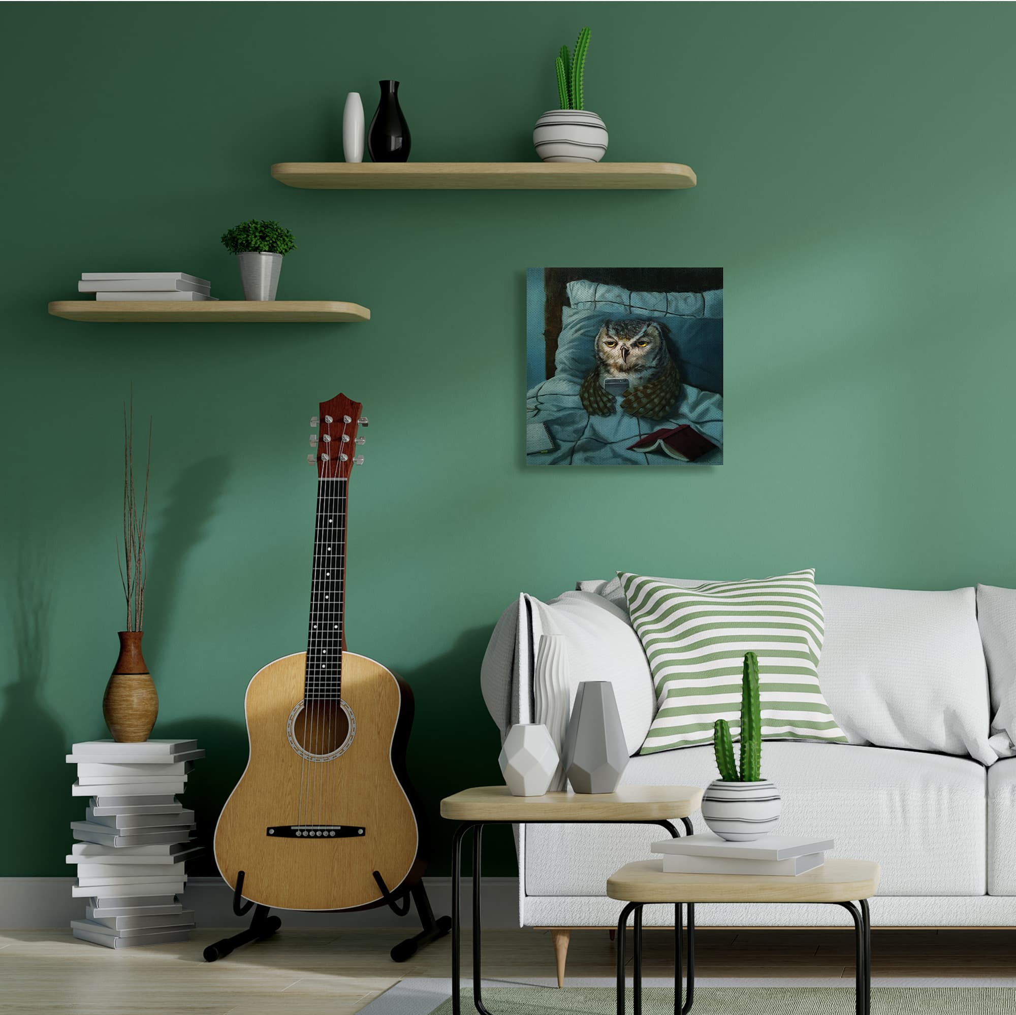 Stupell Industries Night Owl on Phone in Bed Funny Animal Canvas Wall Art
