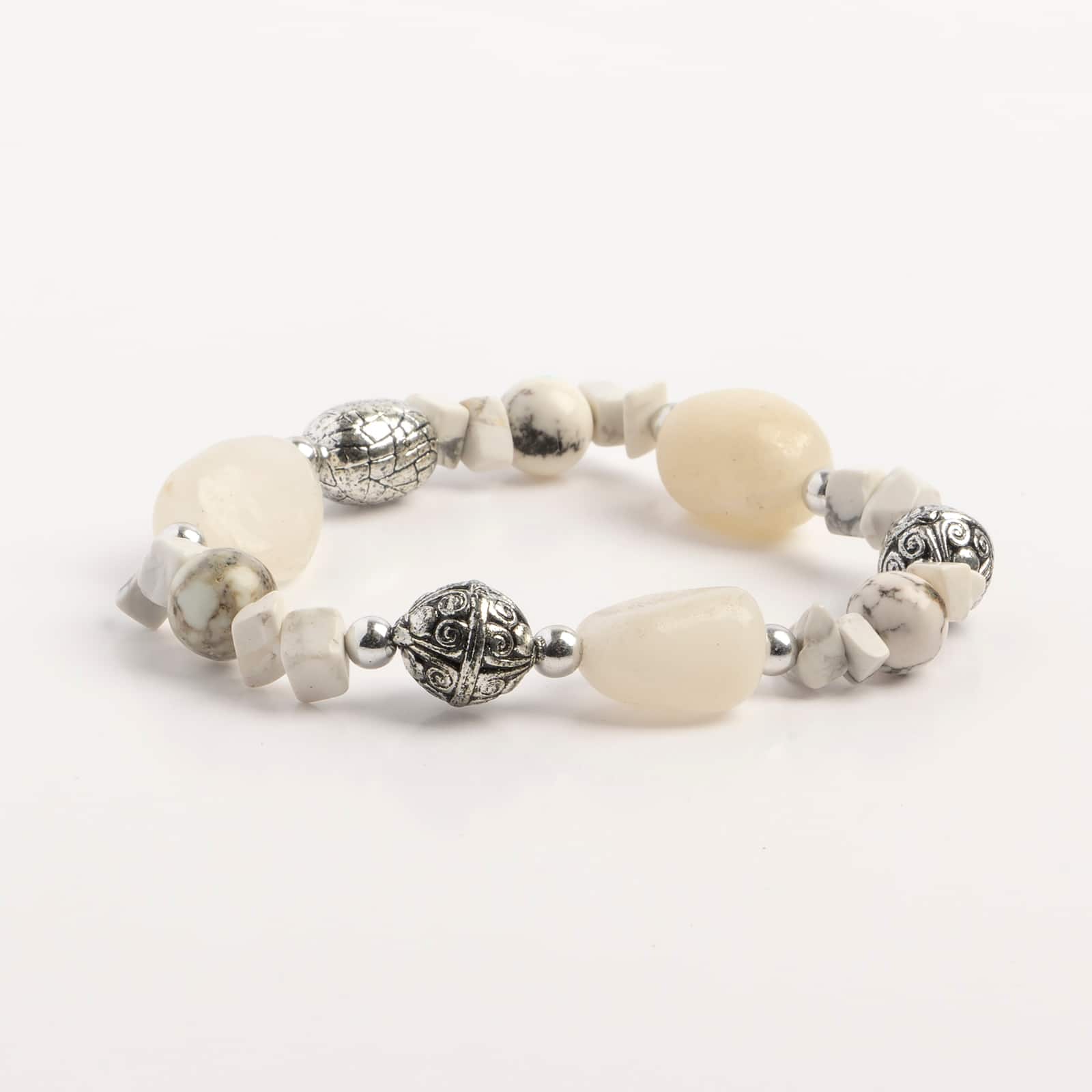 John Bead White Howlite & Crystal Quartz Natural Gemstone Bracelet