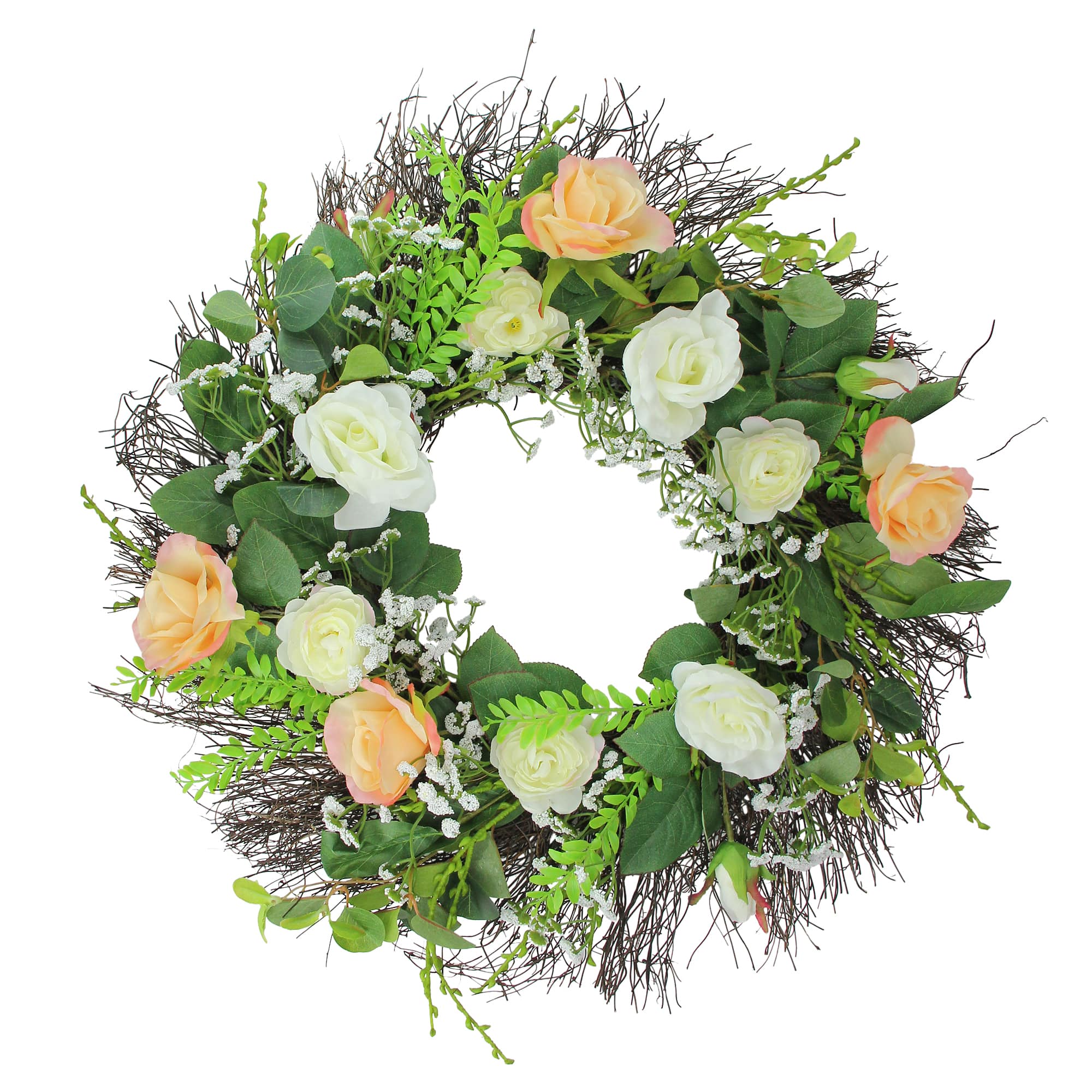 Rose and Foliage Artificial Spring Wreath - 24" Unlit