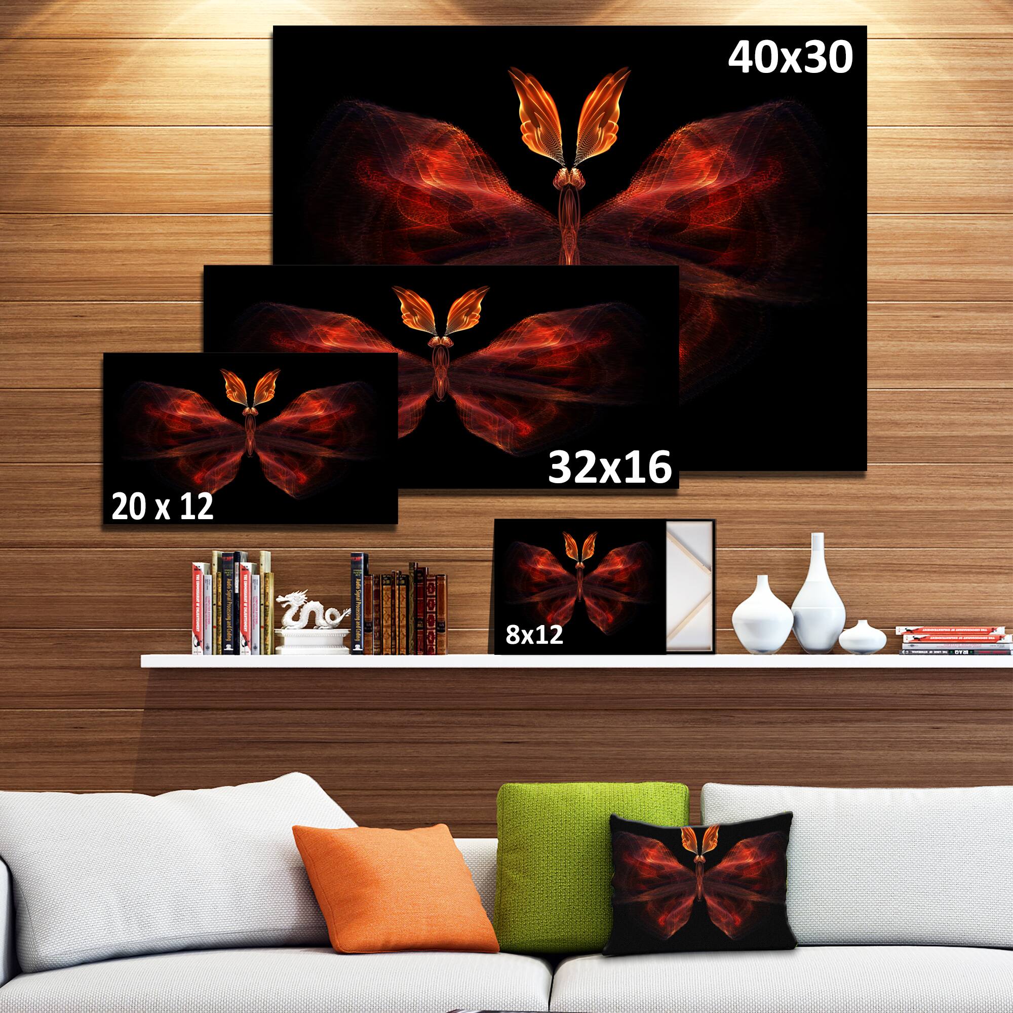 Designart - Red Fractal Butterfly in Dark - Abstract Canvas Art Print