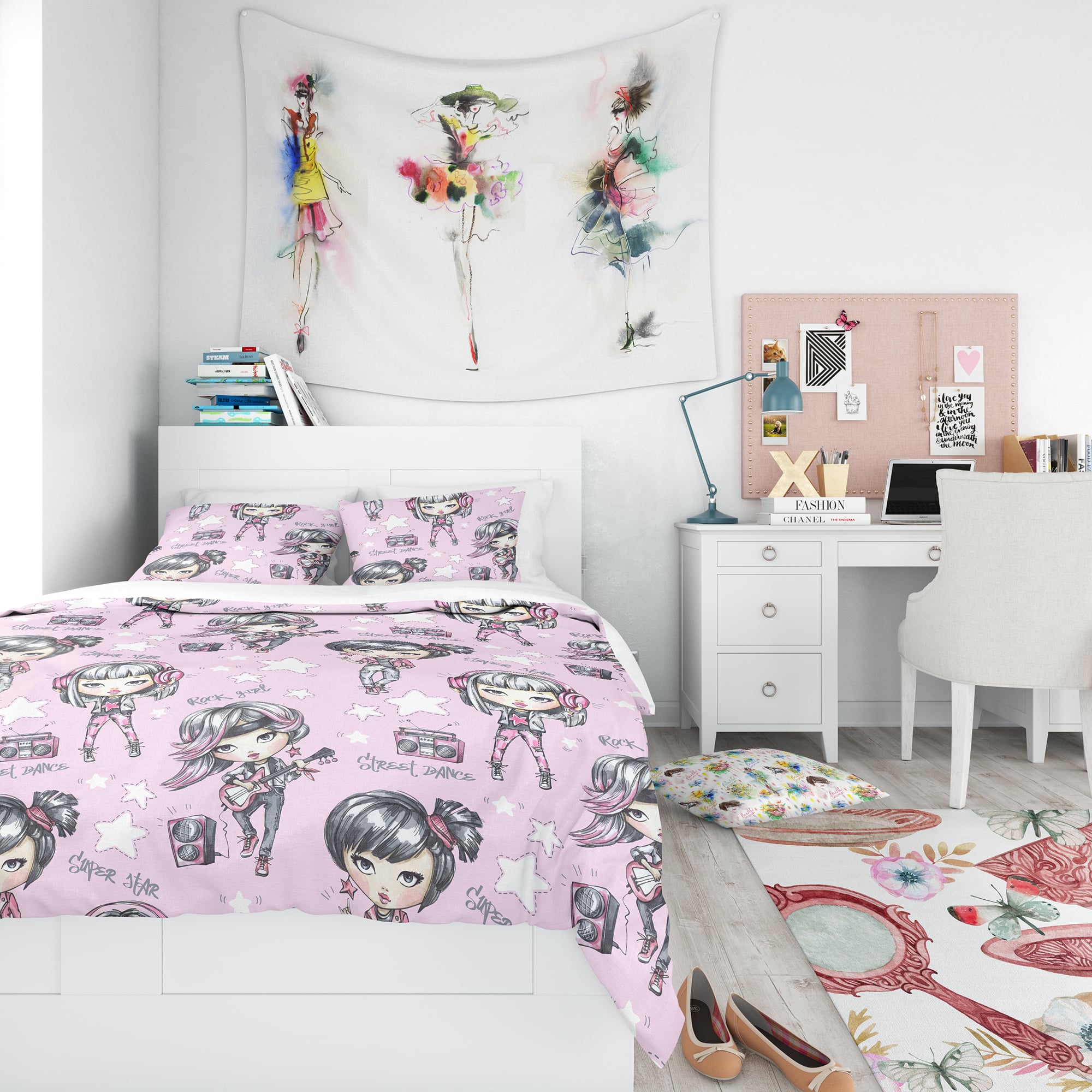 Designart 'Rock Girl Super Star Street Dance' Modern Teen Bedding Set