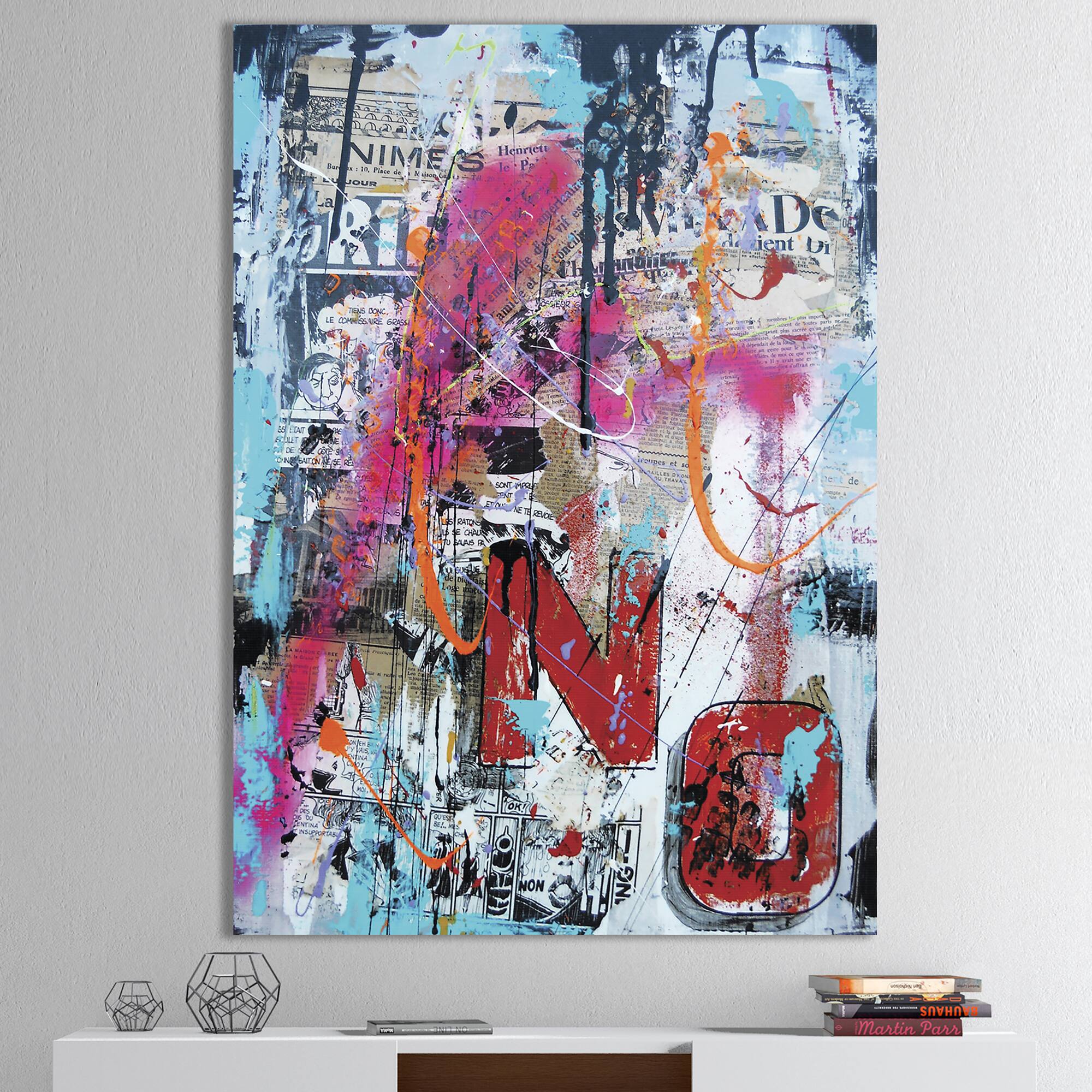 Designart - Old Style Newspaper Street Art Collage IX - Modern & Contemporary Canvas Artwork