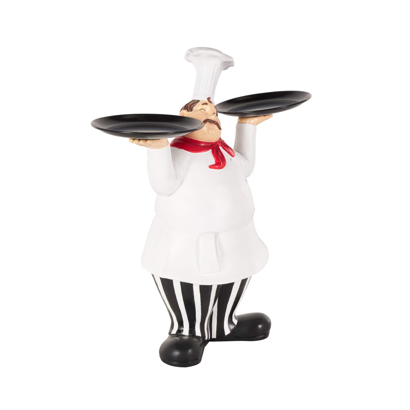 16.25" White Polystone Chef Kitchen Decorative Sculpture with Black Trays