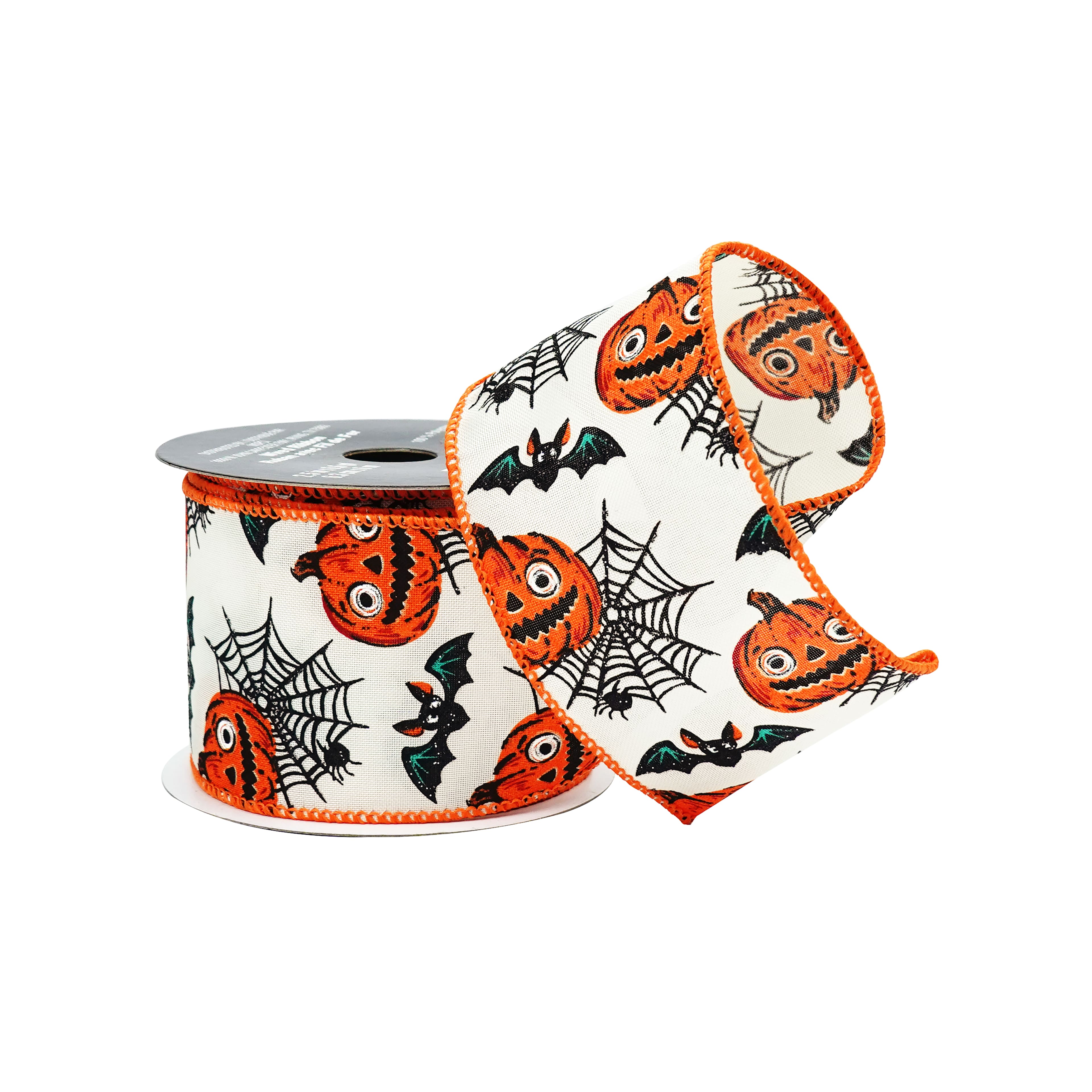 2.5" x 6.6yd. Jack-o'-Lanterns & Bats Wired Pongee Ribbon by Celebrate It®