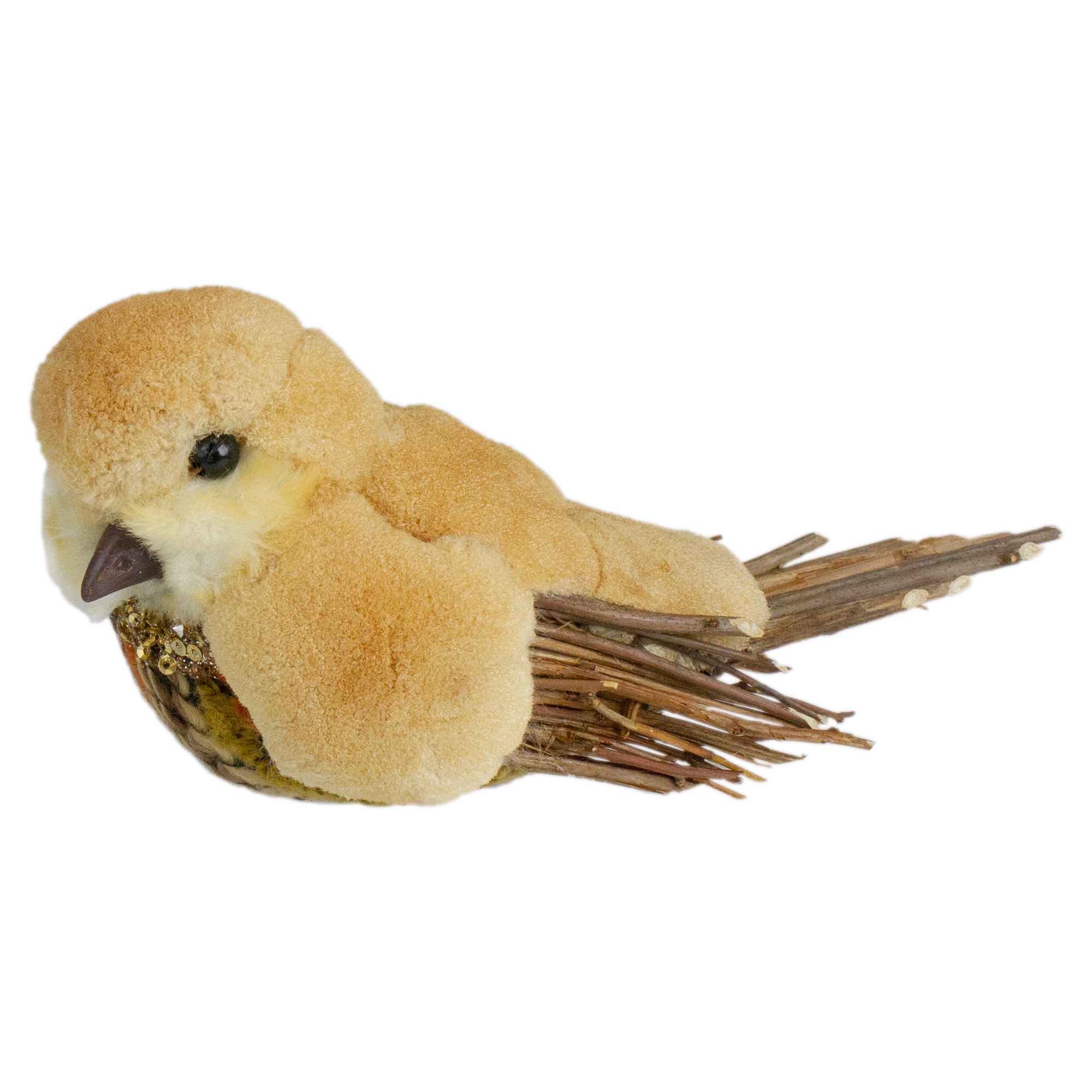 8.5" Orange & Brown Autumn Harvest Tabletop Bird With Sequins