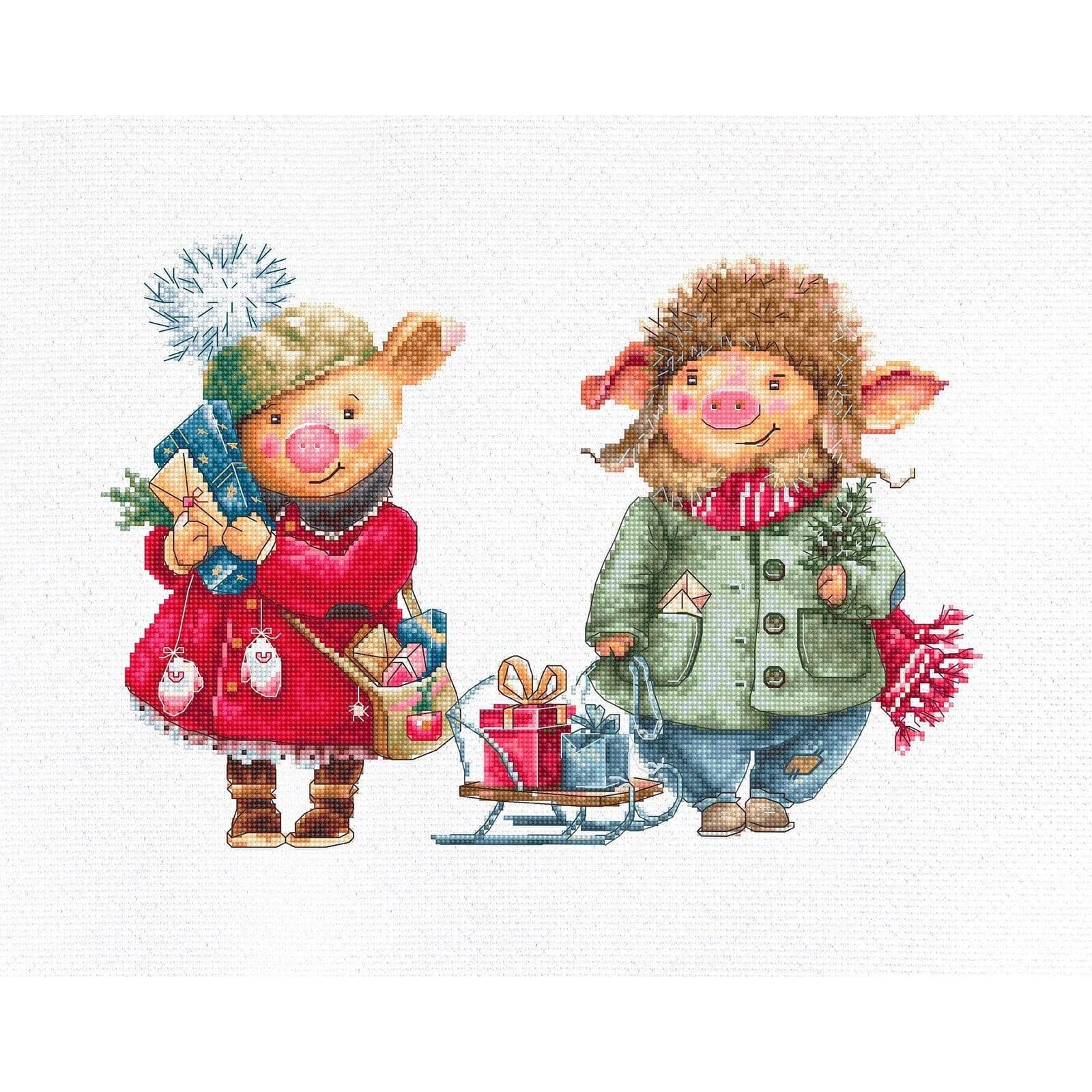 Luca-S Christmas Pigs Counted Cross Stitch Kit