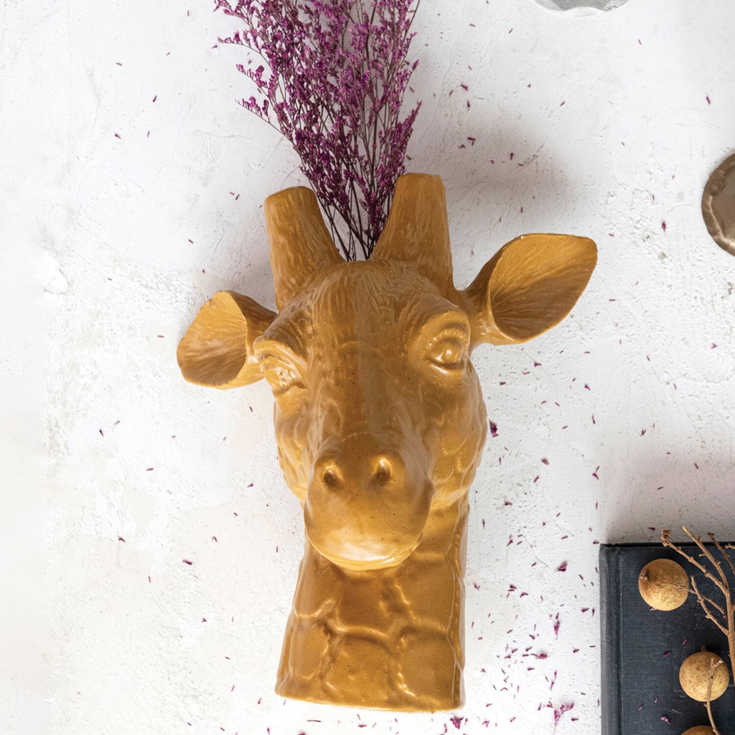 Hello Honey® 10.25" Matte Mustard Reactive Glaze Stoneware Giraffe Head Vase