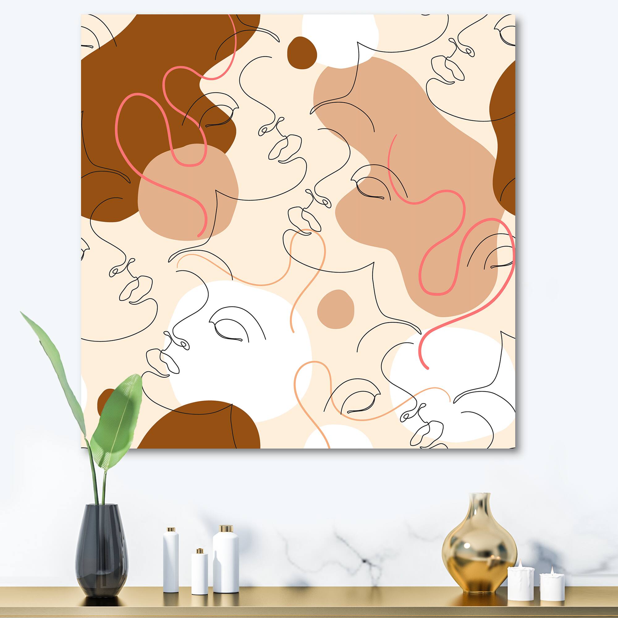 Designart - One Line Drawing Of Beautiful Woman - Modern Canvas Wall Art Print