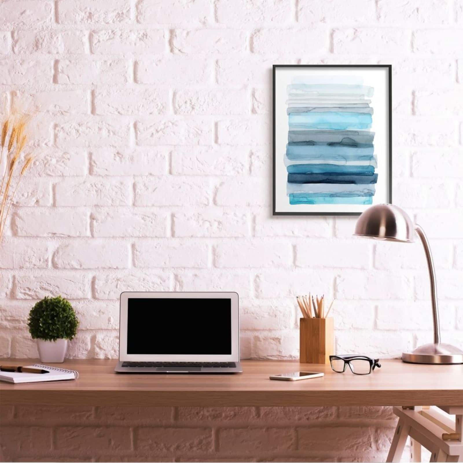 Stupell Industries Blue & Gray Ombre Abstract Lines Wall Art in Black Frame
