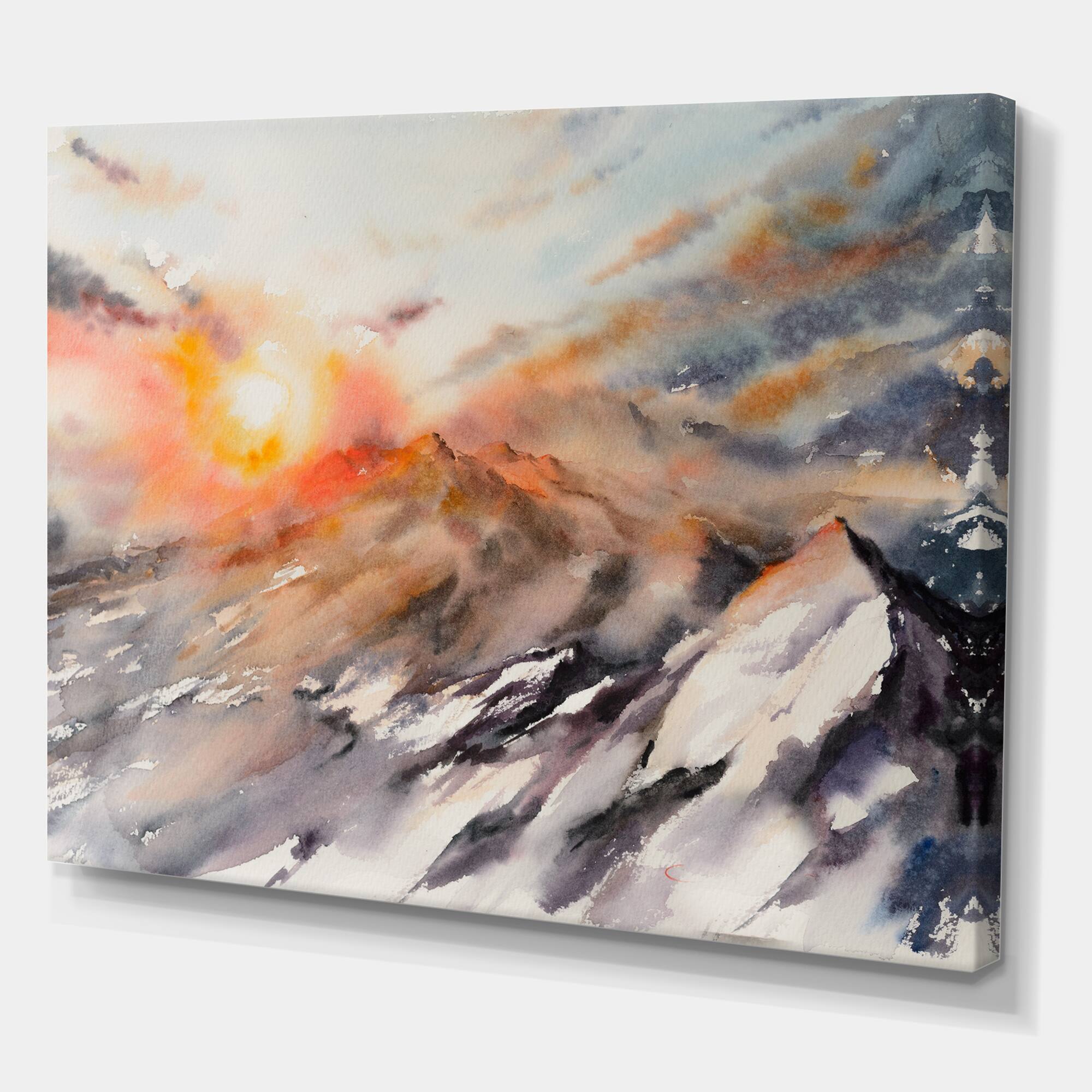 Designart - Majestic Sunset In The Mountains Landscape - Traditional Canvas Wall Art Print