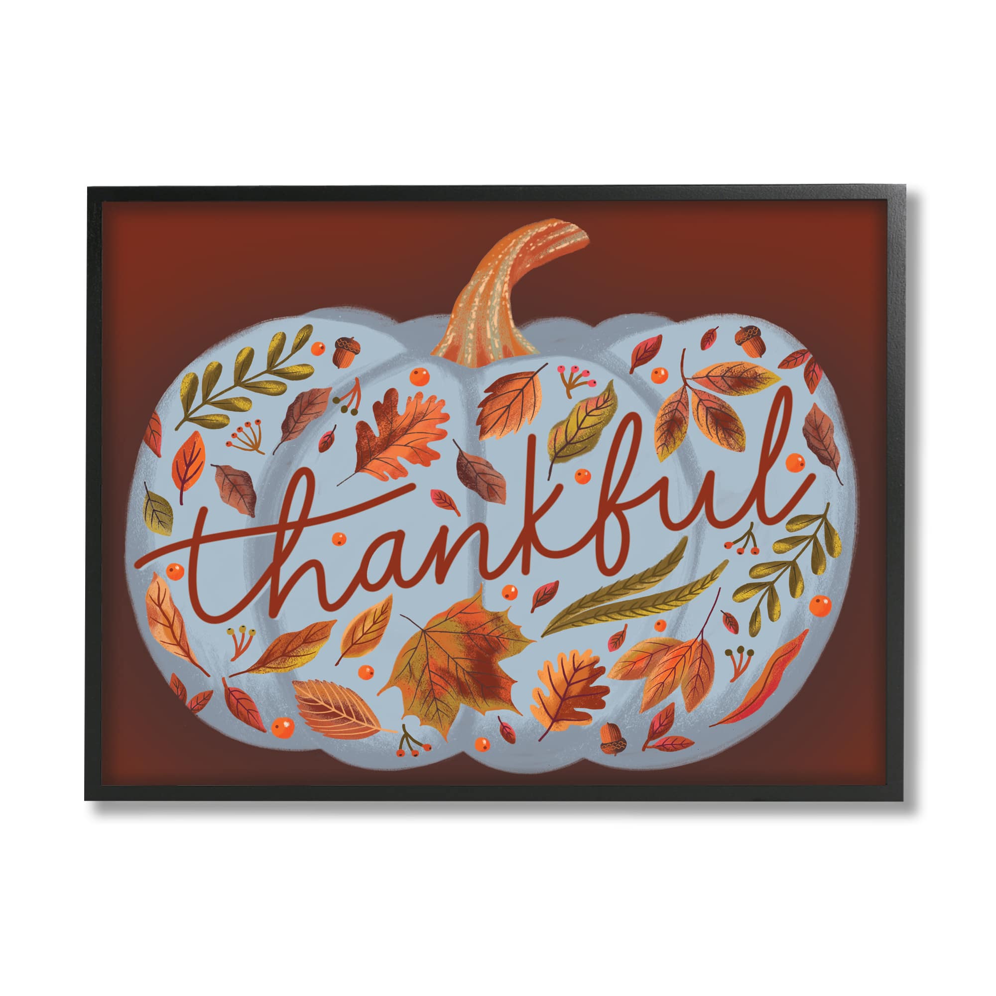 Stupell Industries Thankful Leaf Patterned Pumpkin Framed Giclee Art