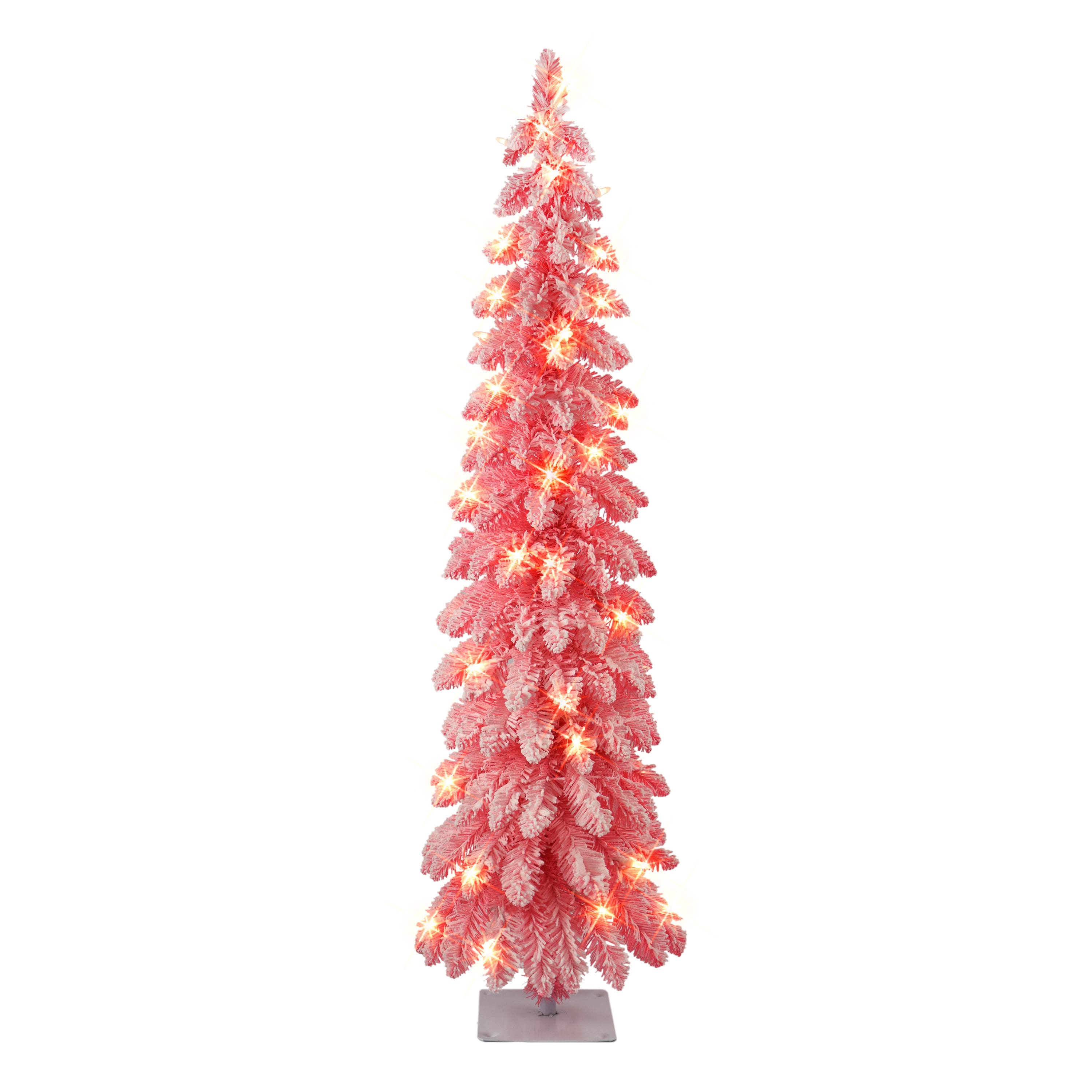 6 Pack: 4ft. Pre-Lit Flocked Pink Alpine Artificial Christmas Tree, Clear Lights