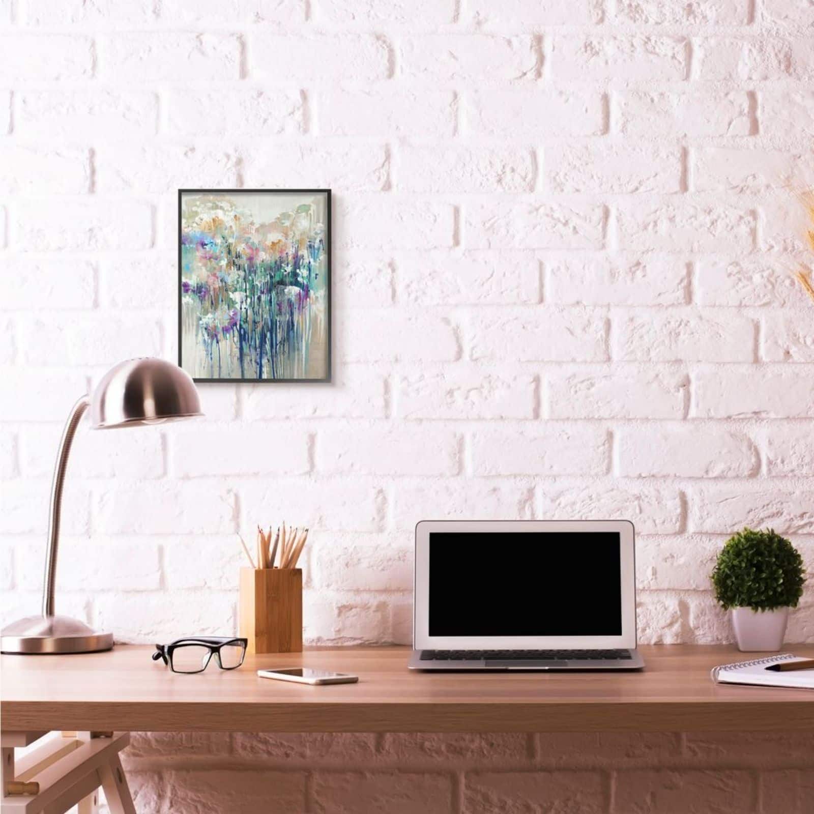 Stupell Industries Abstract Blue Purple Drip Painting Black Framed Wall Art