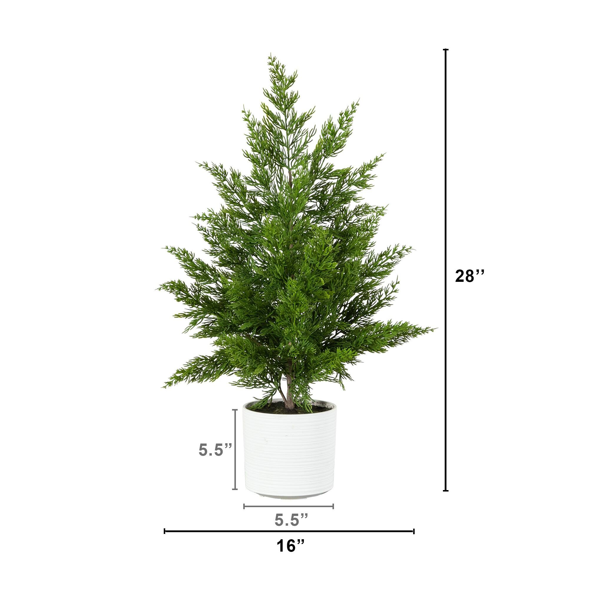 Nearly Natural 28" Artificial Real Touch Christmas Spruce Pine in White Decorative Planter