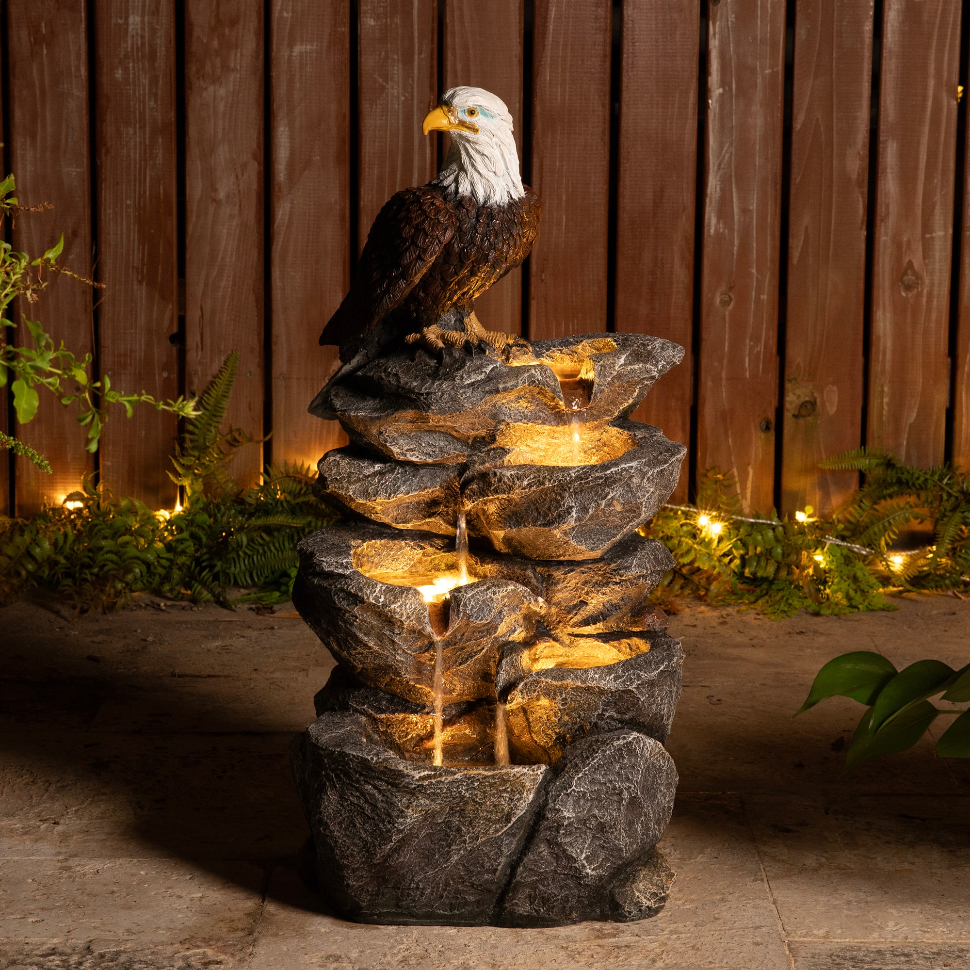 Glitzhome® 25.25" LED 4-Tier Bald Eagle Outdoor Fountain