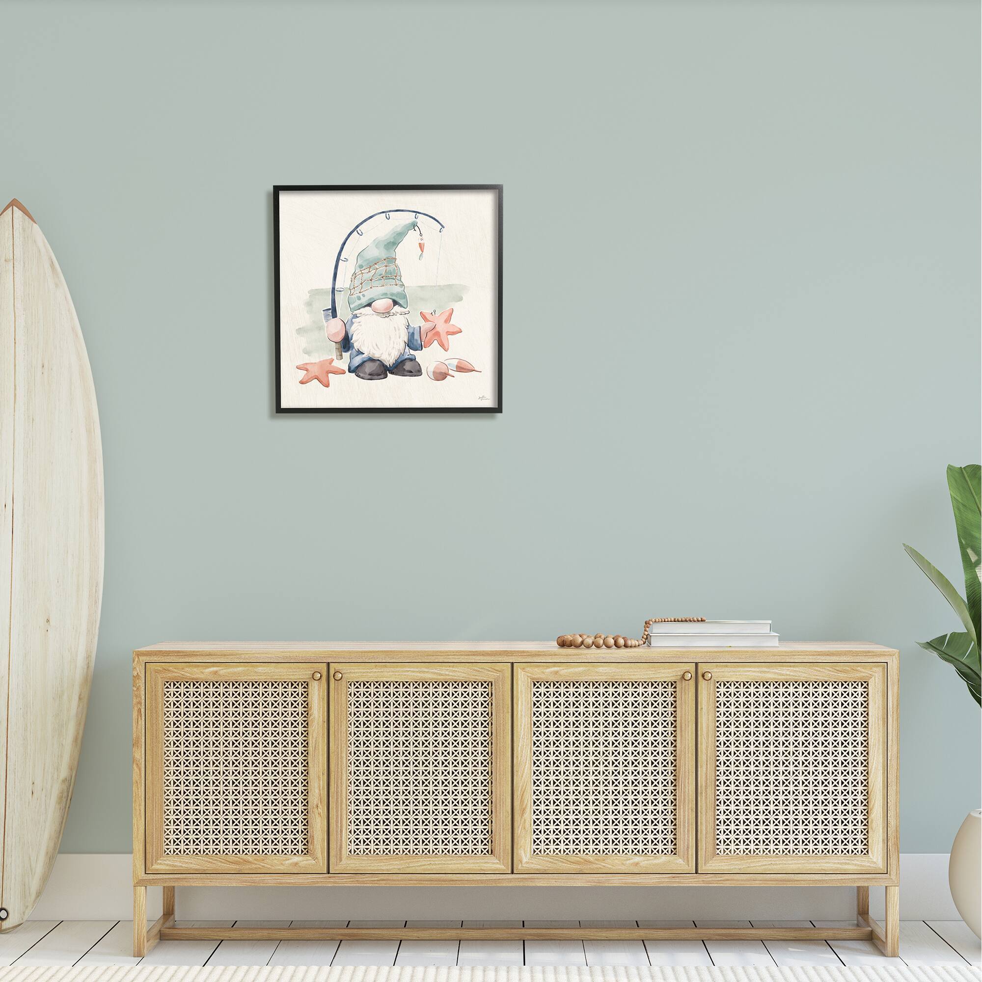 Stupell Industries Summer Fisherman Gnome Holding Starfish Framed Giclee Art