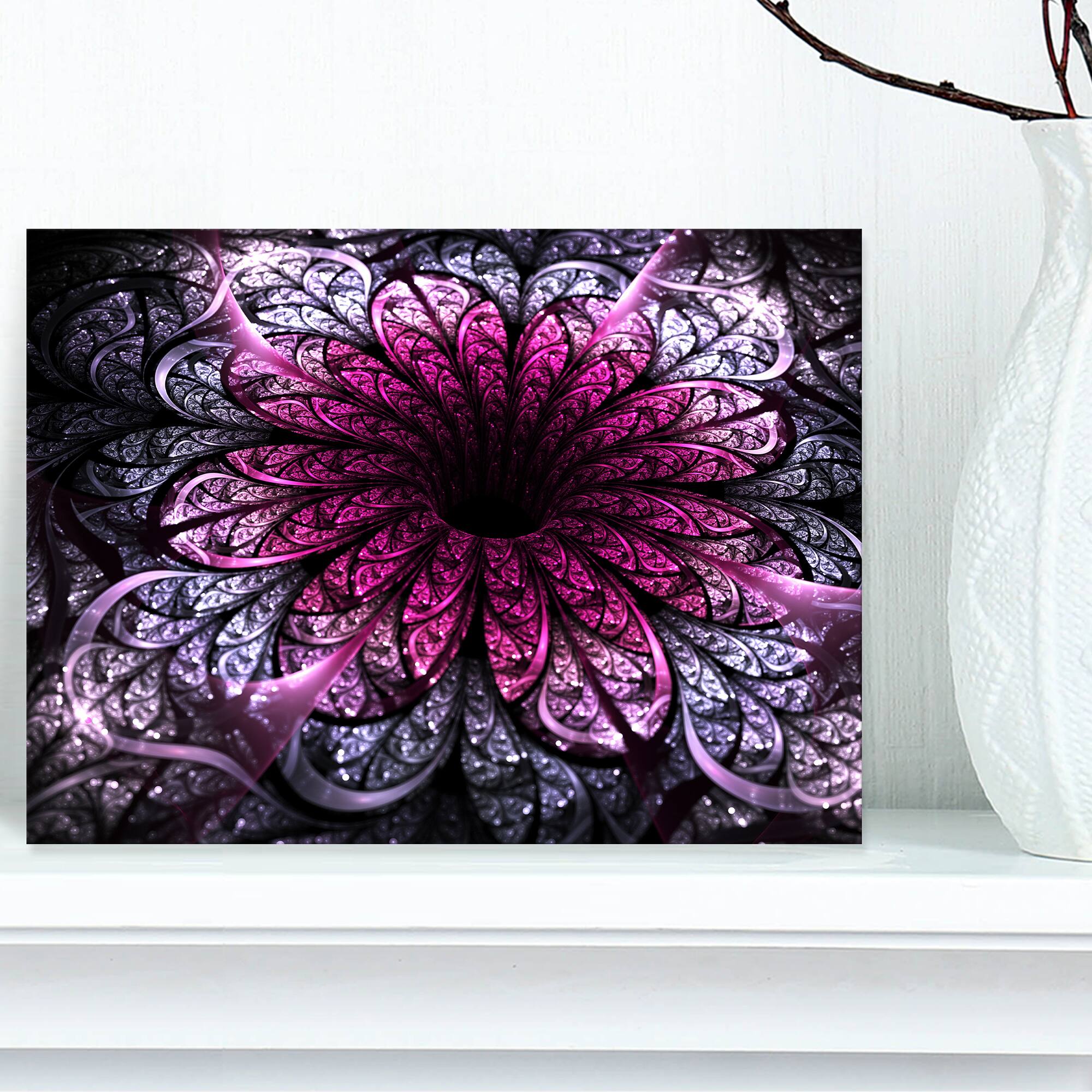 Designart - Dark Purple Fractal Flower Digital Art
