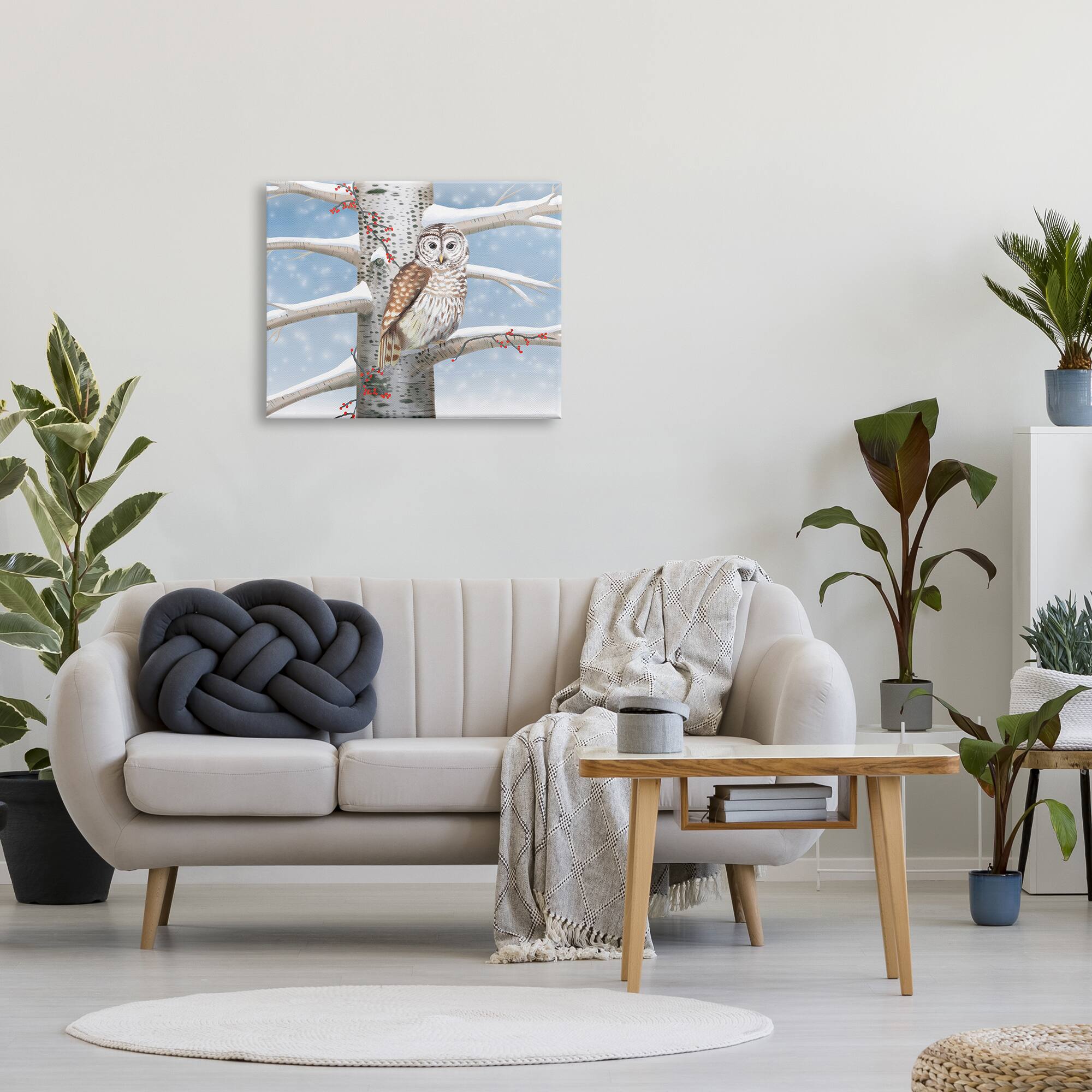 Stupell Industries Snowy Birch Tree Owl Canvas Wall Art