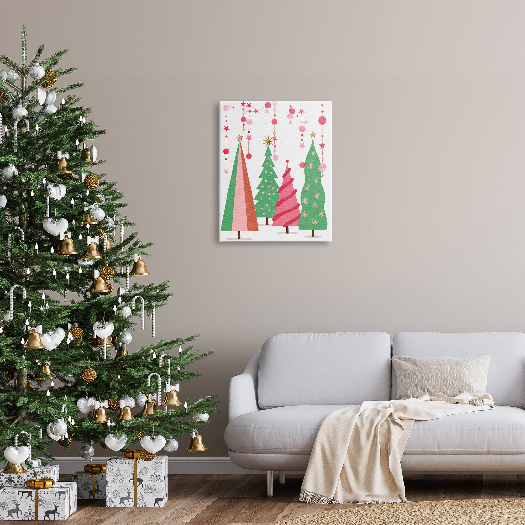 Stupell Industries Pink & Green Christmas Trees Canvas Wall Art