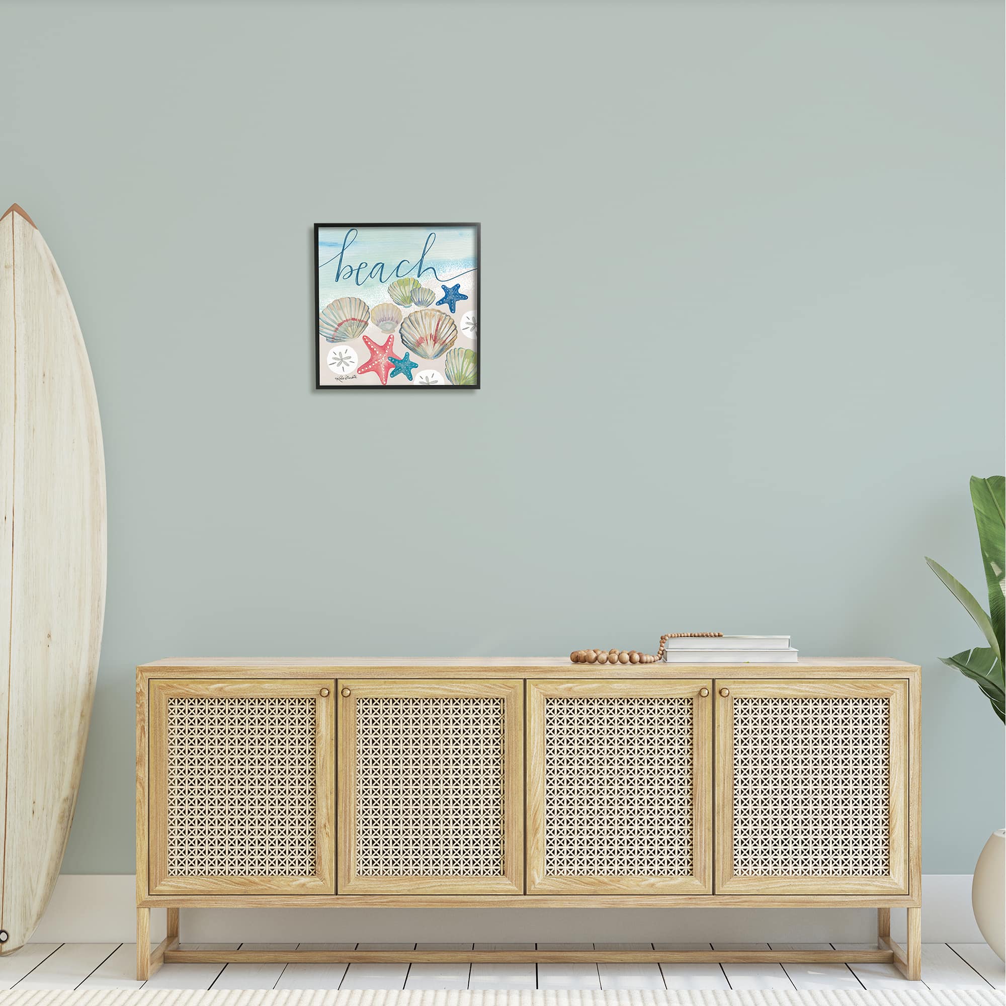 Stupell Industries Beach Calligraphy Seashells Clams Starfish Ocean Foam Framed Giclee Art
