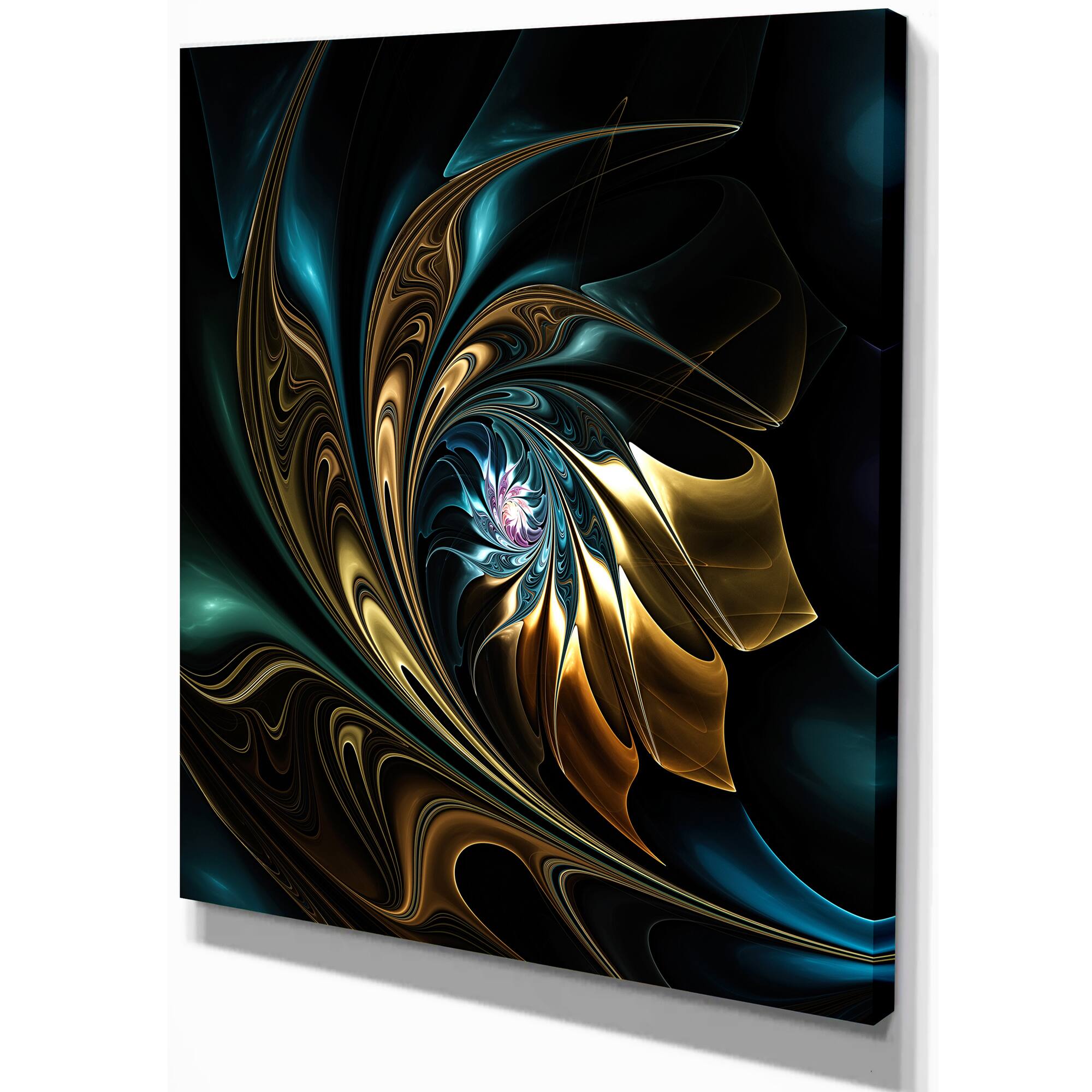 Designart - Brown Blue Fractal Flower in Black