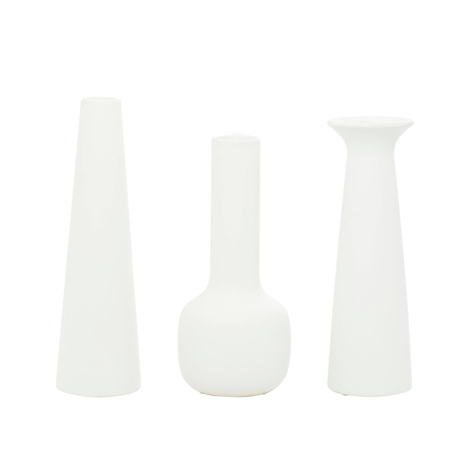 CosmoLiving by Cosmopolitan Set of 3 White Ceramic Modern Vase, 13", 12", 11"
