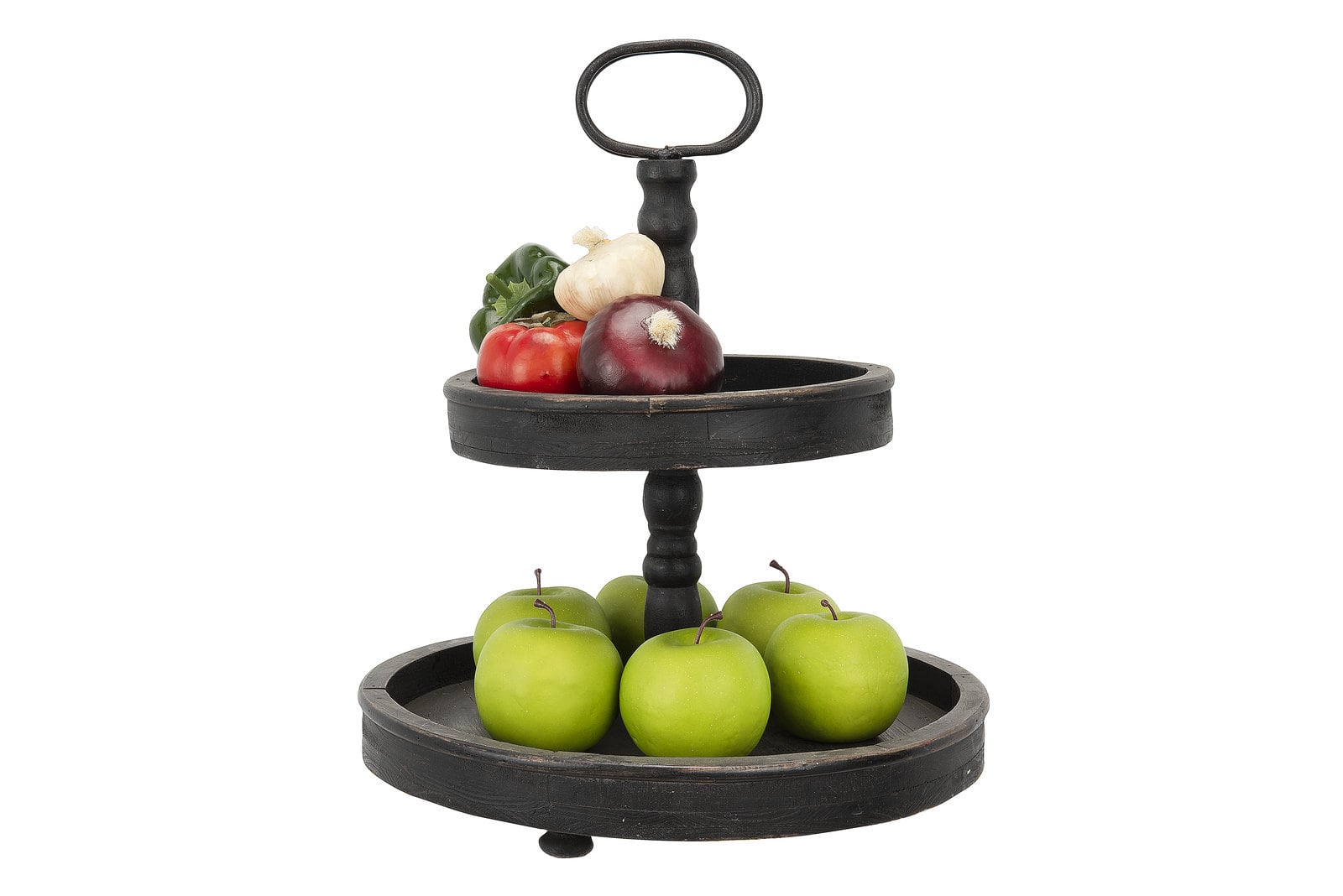 Hello Honey® 18.5" Distressed Black Wood 2-Tier Tray