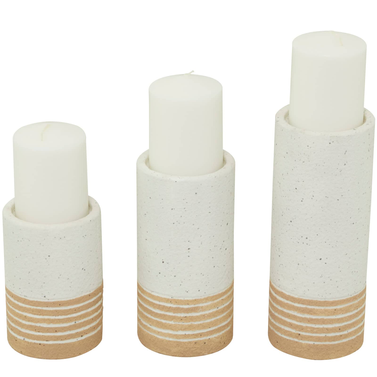 White Metal Striped Pillar Candle Holder Set