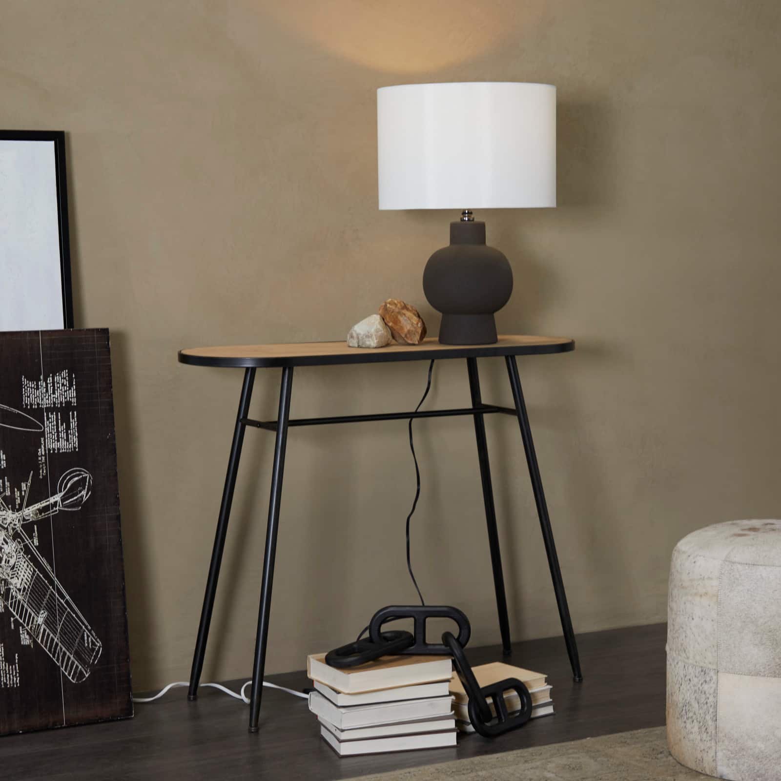 30" Brown Metal Industrial Console Table