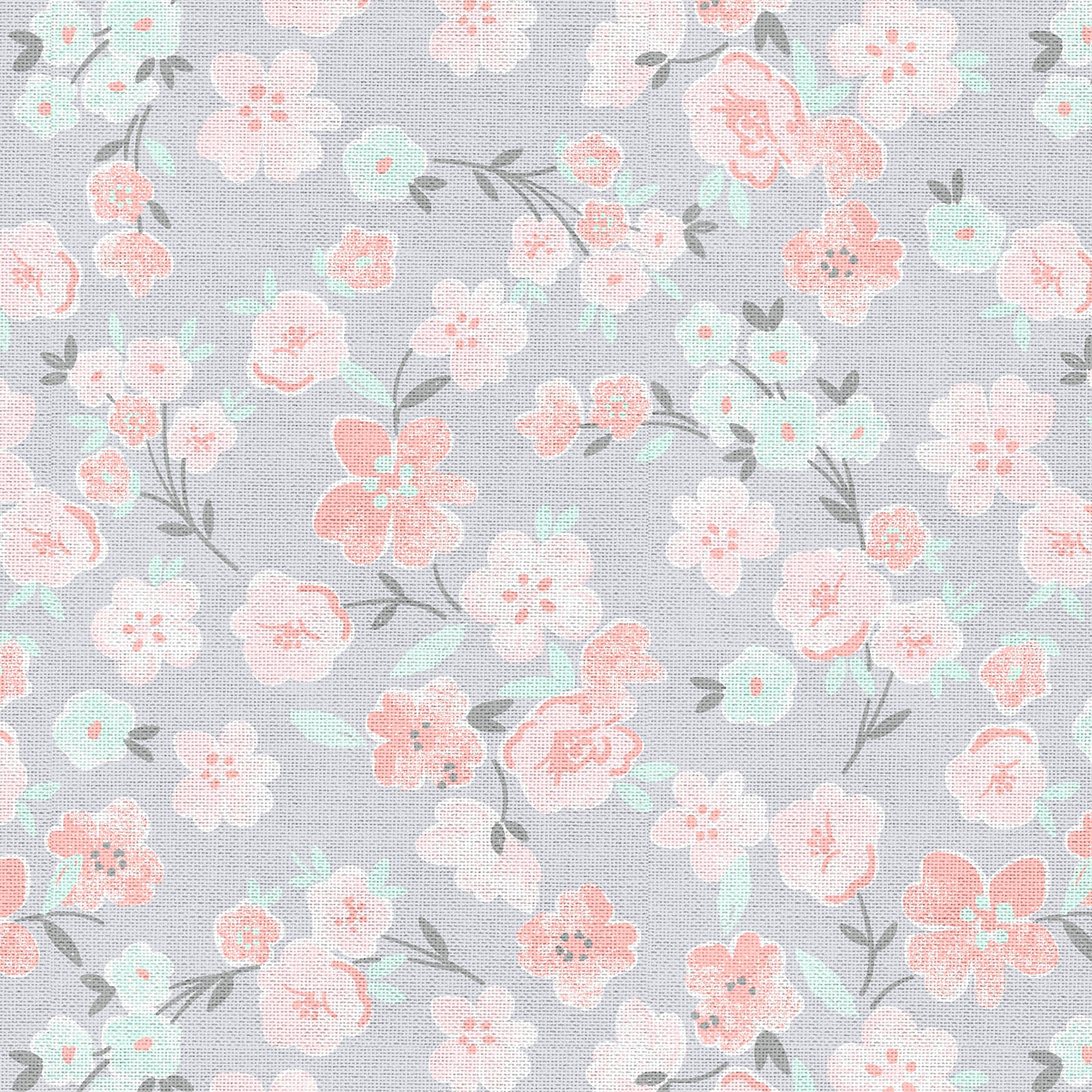 Fabric Editions Gray Floral Blooms Cotton Fabric