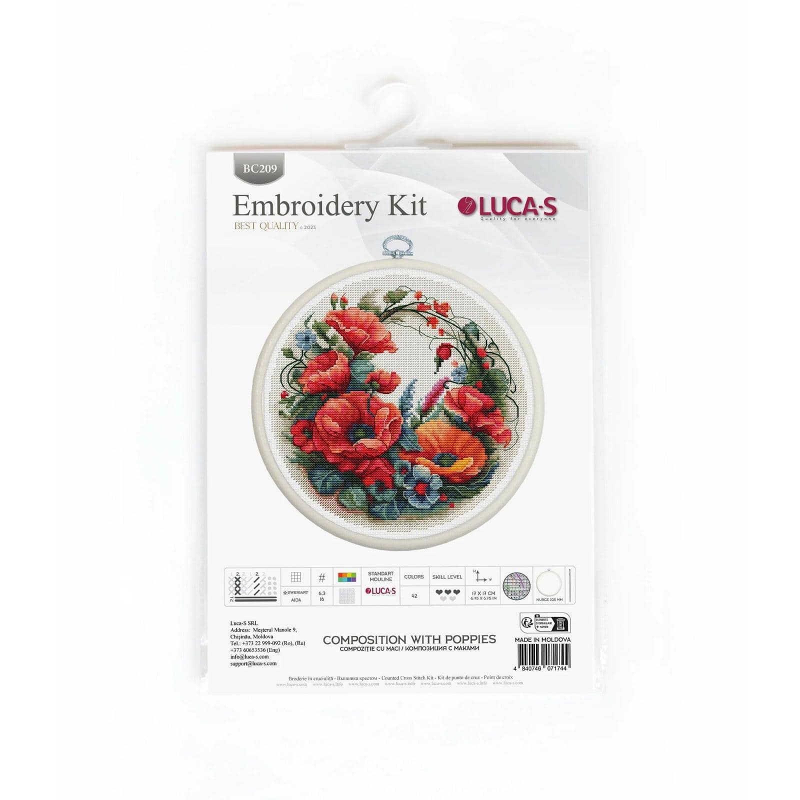Luca-S Composition with Poppies Counted Cross Stitch Kit with Display Hoop