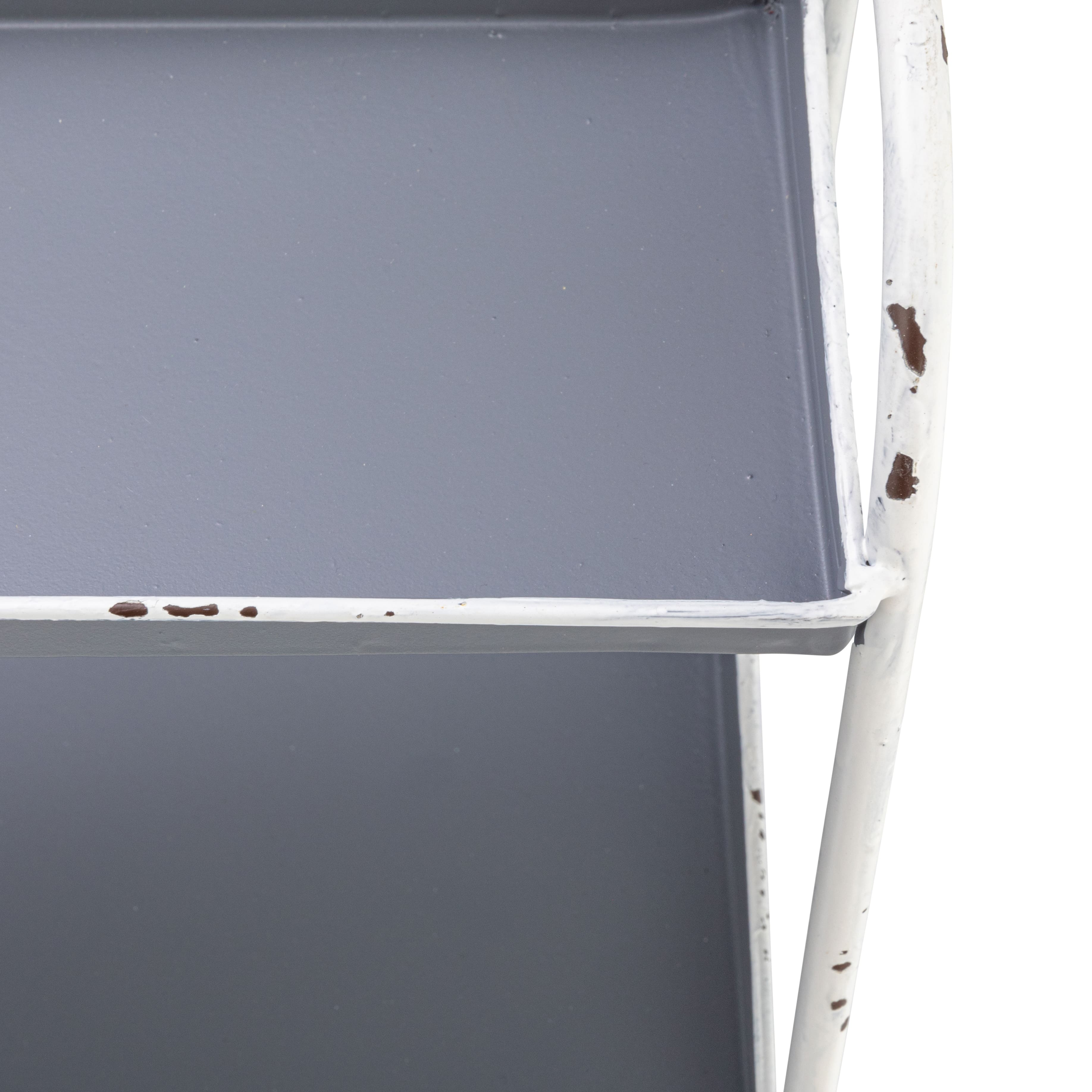 Hello Honey® 15.5" Heavily Distressed 3-Tier Metal Tray with White Frame & Rim