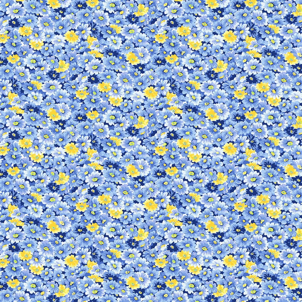 Fabric Traditions Blue & Yellow Flowers Cotton Quilting Fabric