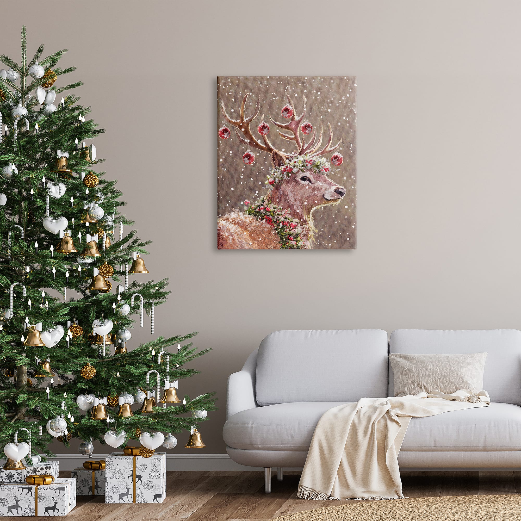 Stupell Industries Deer Antler Holiday Ornaments Canvas Wall Art