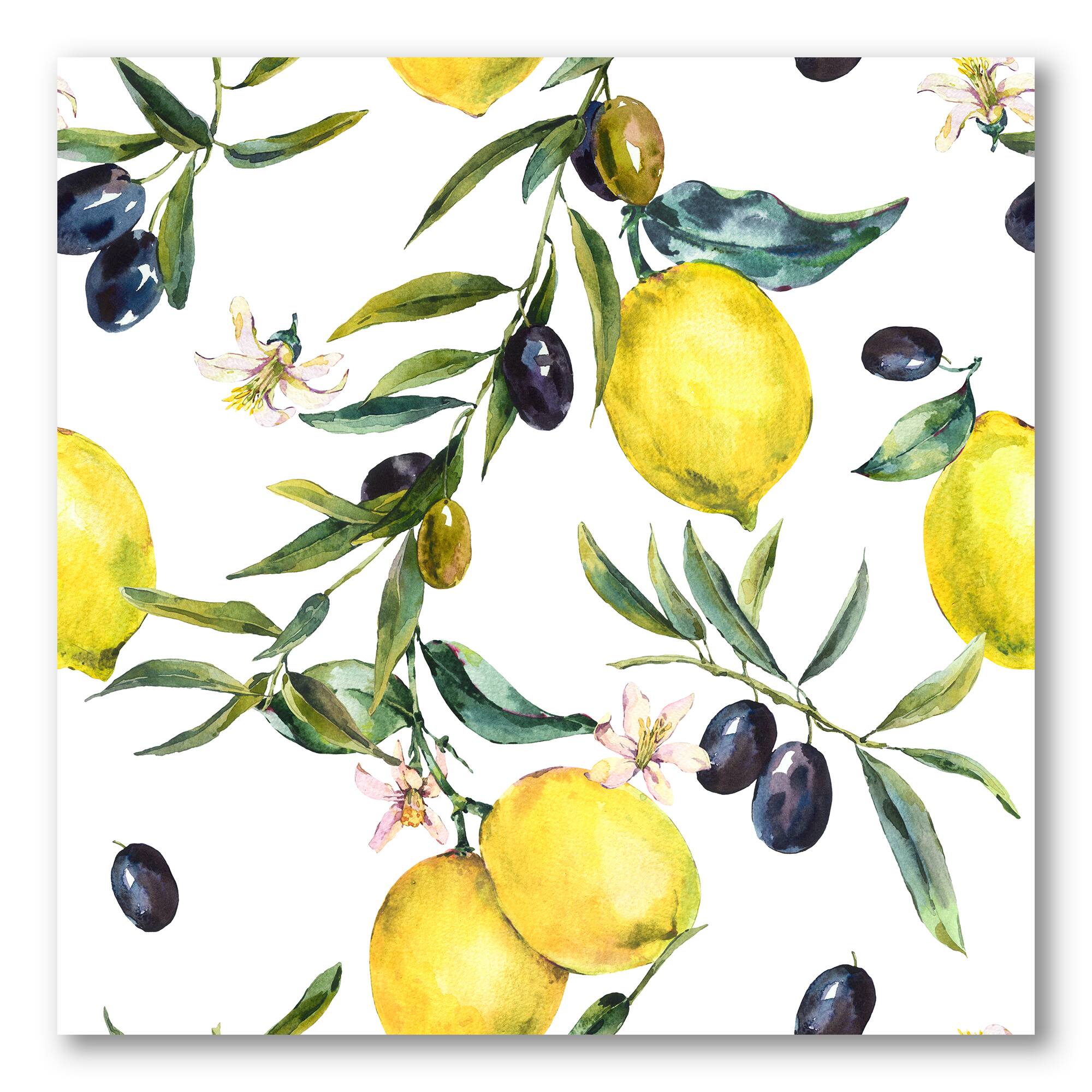 Designart - Lemon and Olive Branches II - Tropical Canvas Wall Art Print