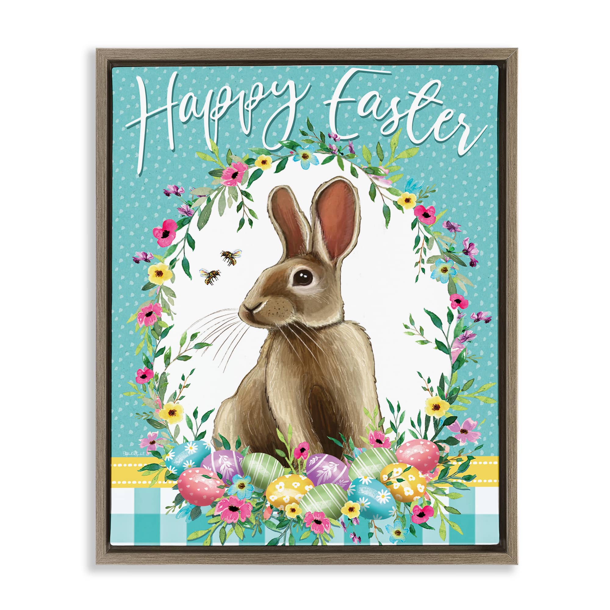 Stupell Industries Happy Easter Bunny Wreath Floating Frame Wall Art