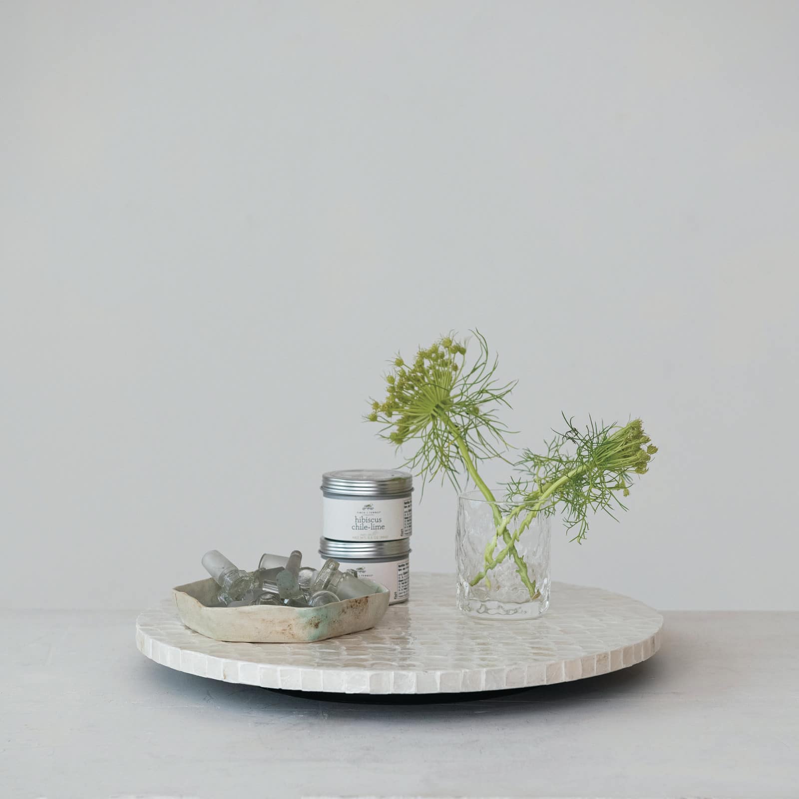 Hello Honey® 15.75" Wood & White Capiz-Embellished Round Lazy Susan