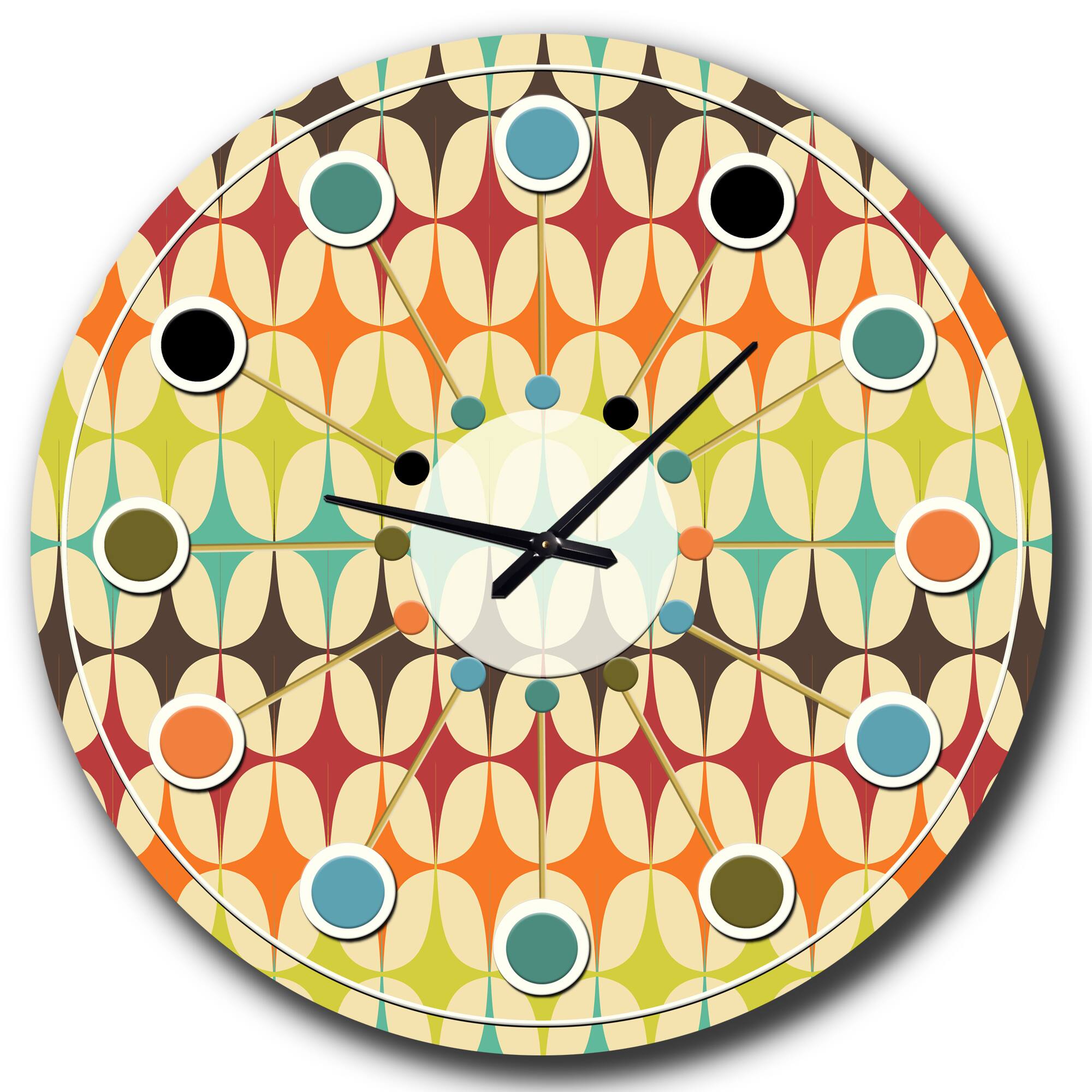 Designart 'Abstract Retro Geometric Pattern V Mid-Century Modern Wall Clock