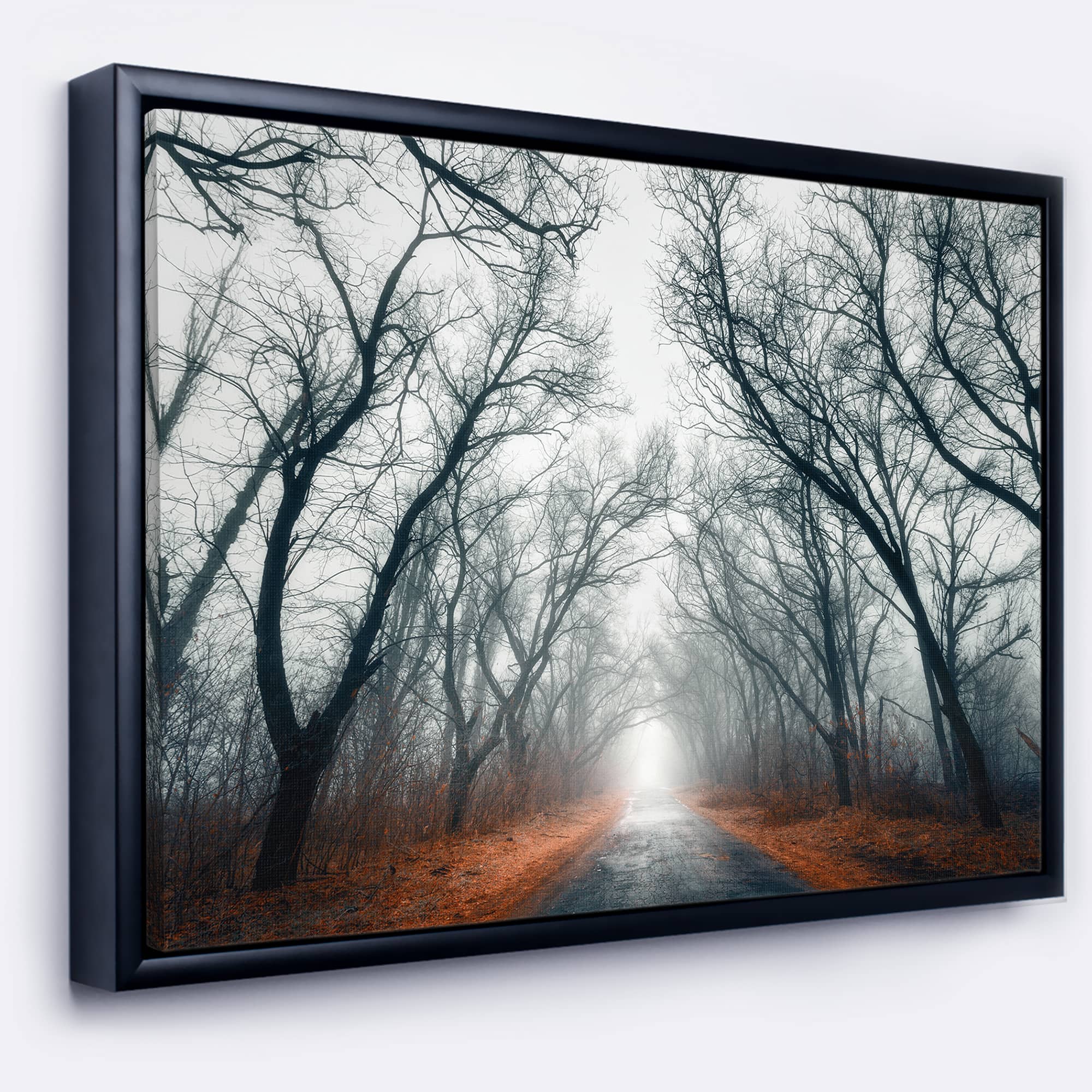 Designart - Mystic Road in Forest - Landscape Photography Canvas Print in Black Frame