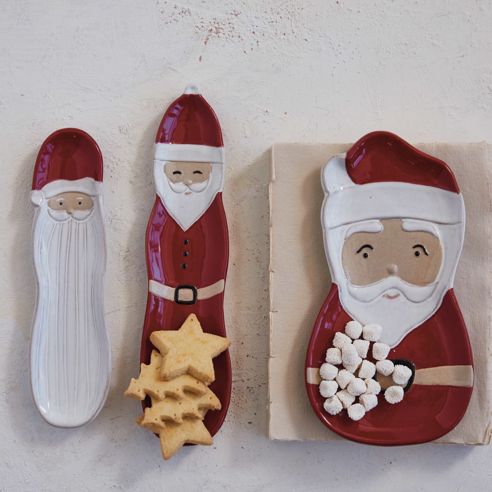 Hello Honey® 11.75" Red & White Stoneware Santa Shaped Plate